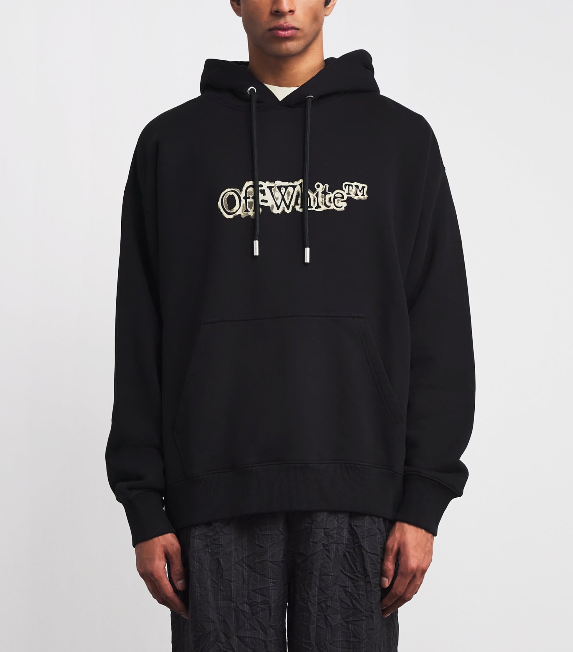 Off-White Black Cotton Cloudy Arrow Skate Logo Hoodie