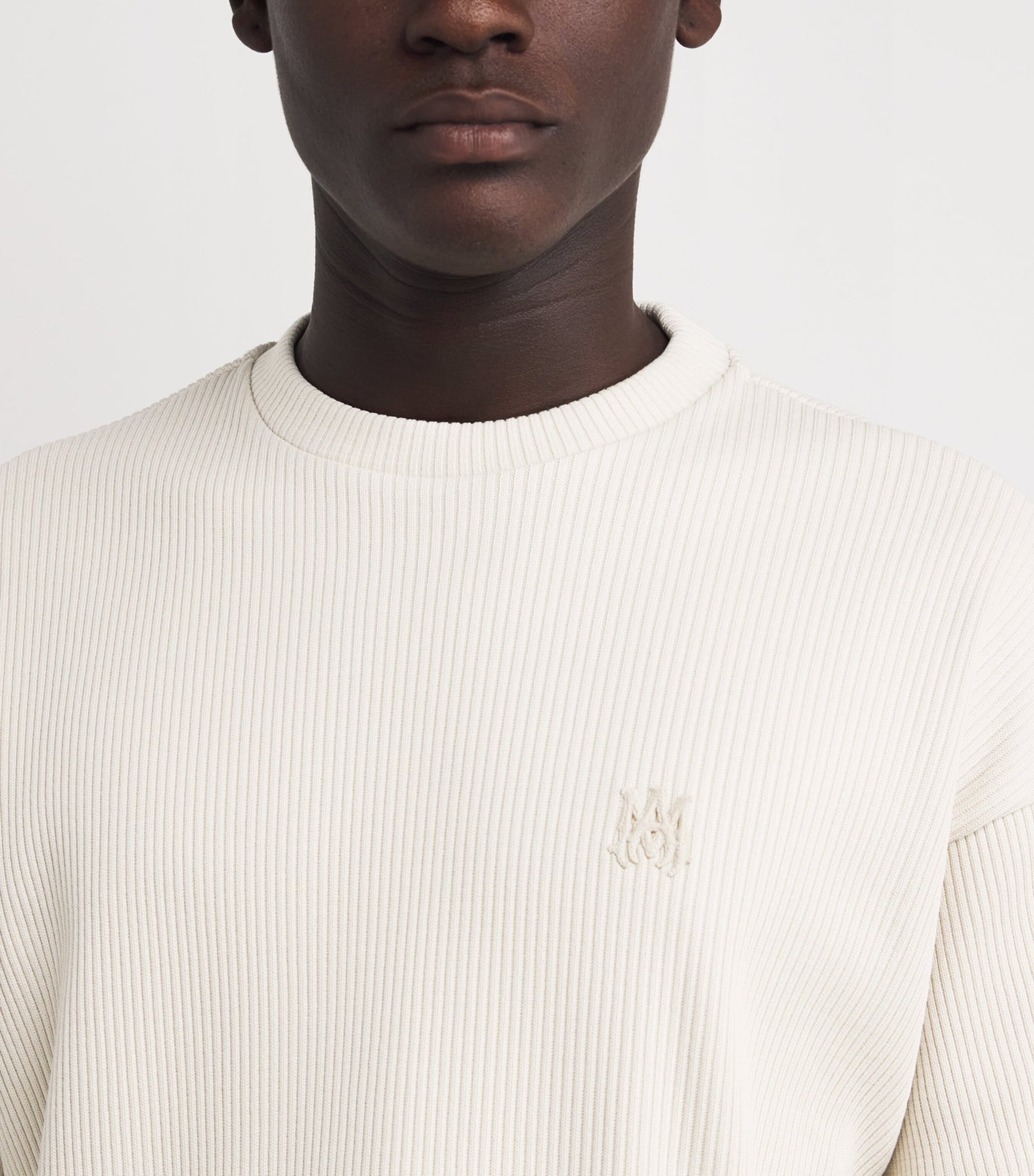 White Stretch-Cotton Ribbed Logo Oversized T-Shirt