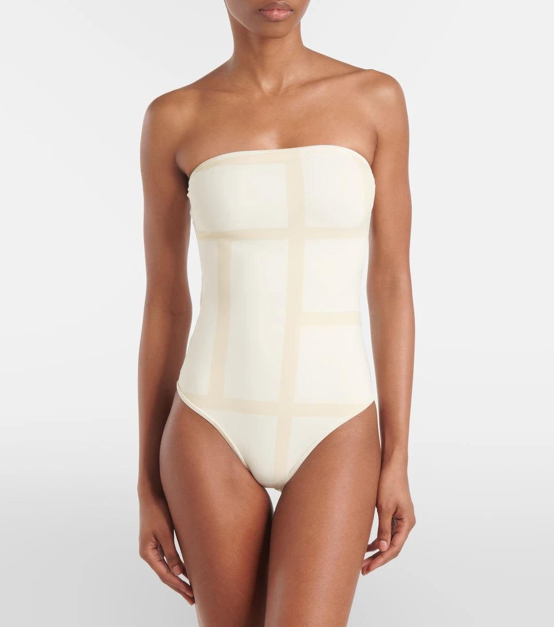 Toteme - Monogram strapless jersey swimsuit