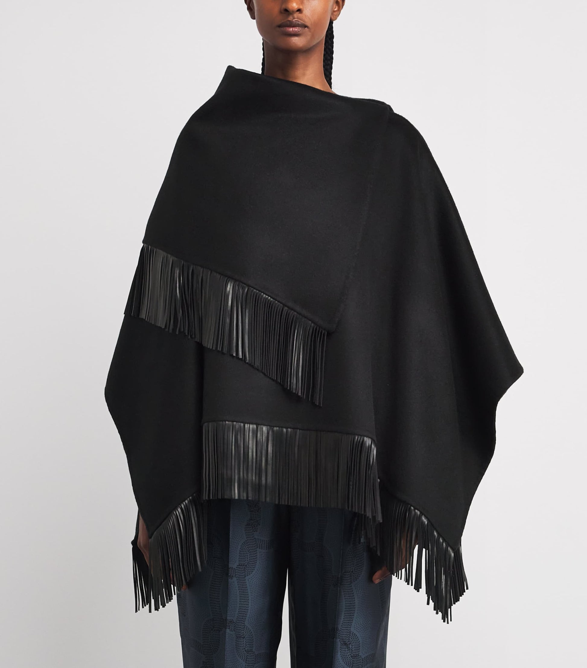 Agnona Black Wool-Alpaca-Cashmere Poncho