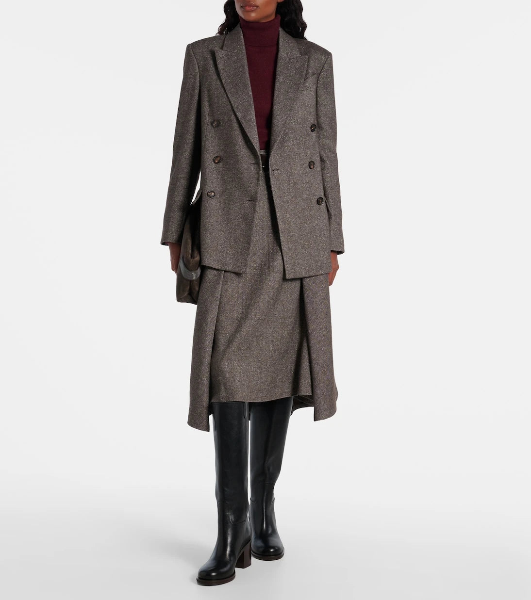 Brunello Cucinelli - Wool and linen-blend midi skirt