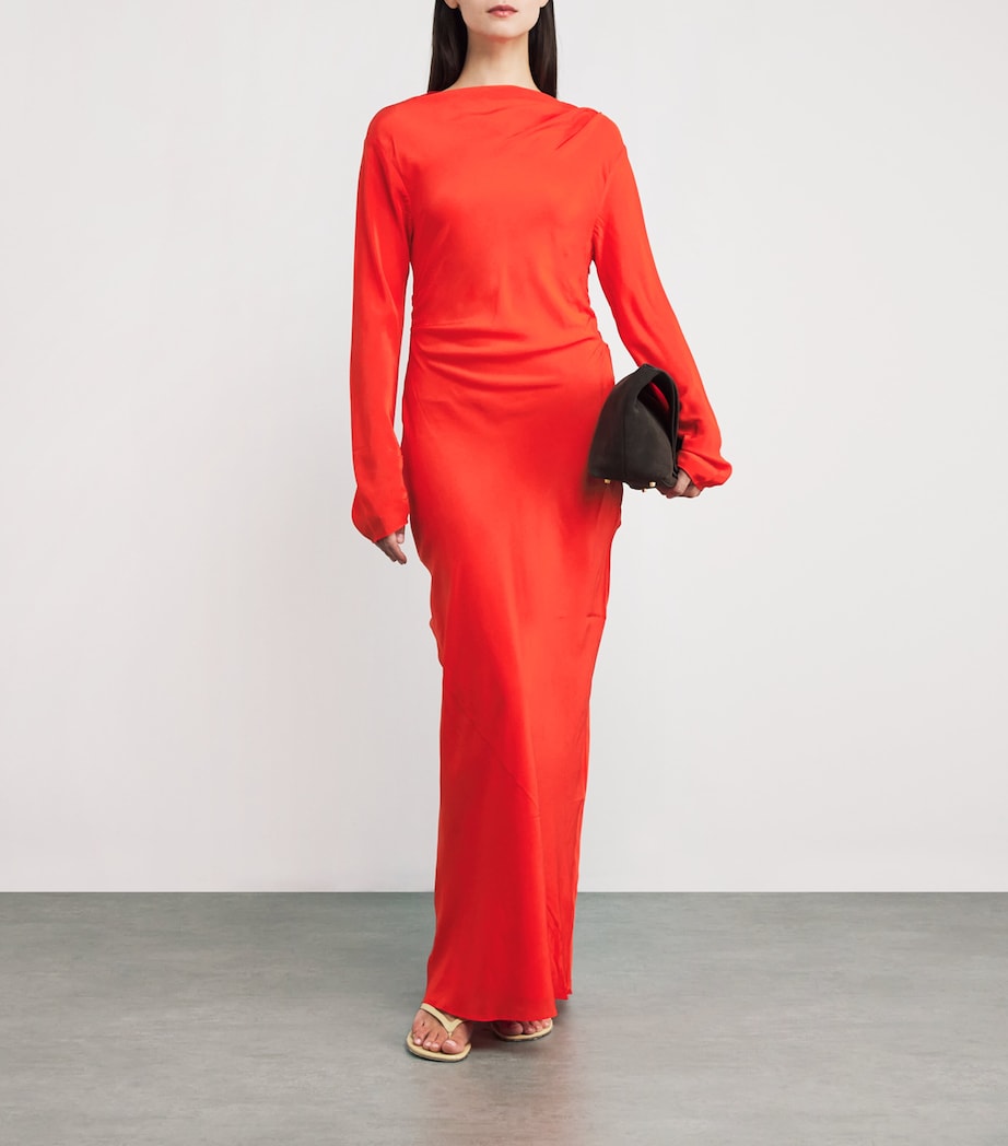 SIR. Orange Silk Gathered Fresca Maxi Dress