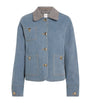 Sandro Paris Blue Denim Check-Trim Jacket
