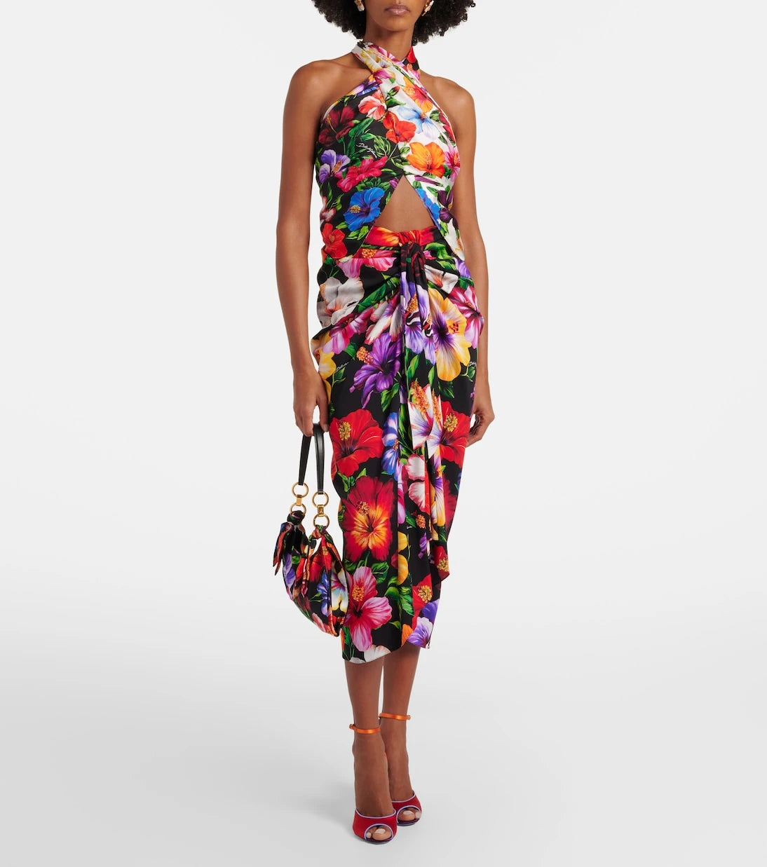 Dolce&Gabbana - Draped floral silk-blend midi skirt