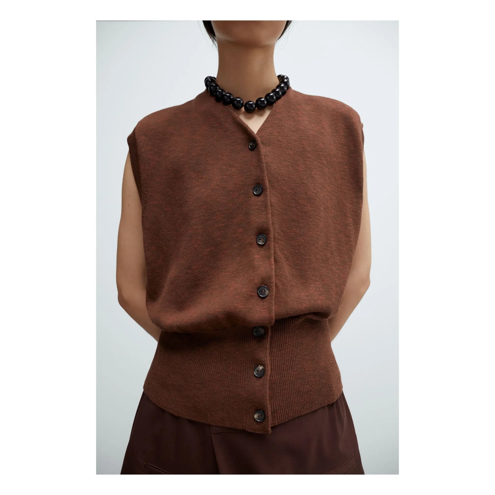 Cordera - Cotton Sleeveless Vest | Brown