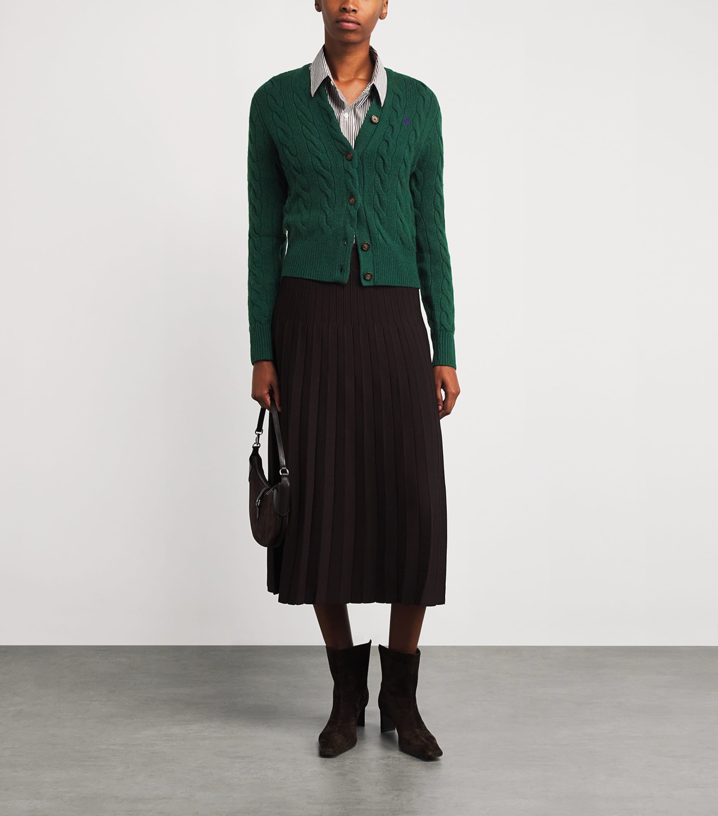 Polo Ralph Lauren Green Wool-Cashmere Cable-Knit Cardigan