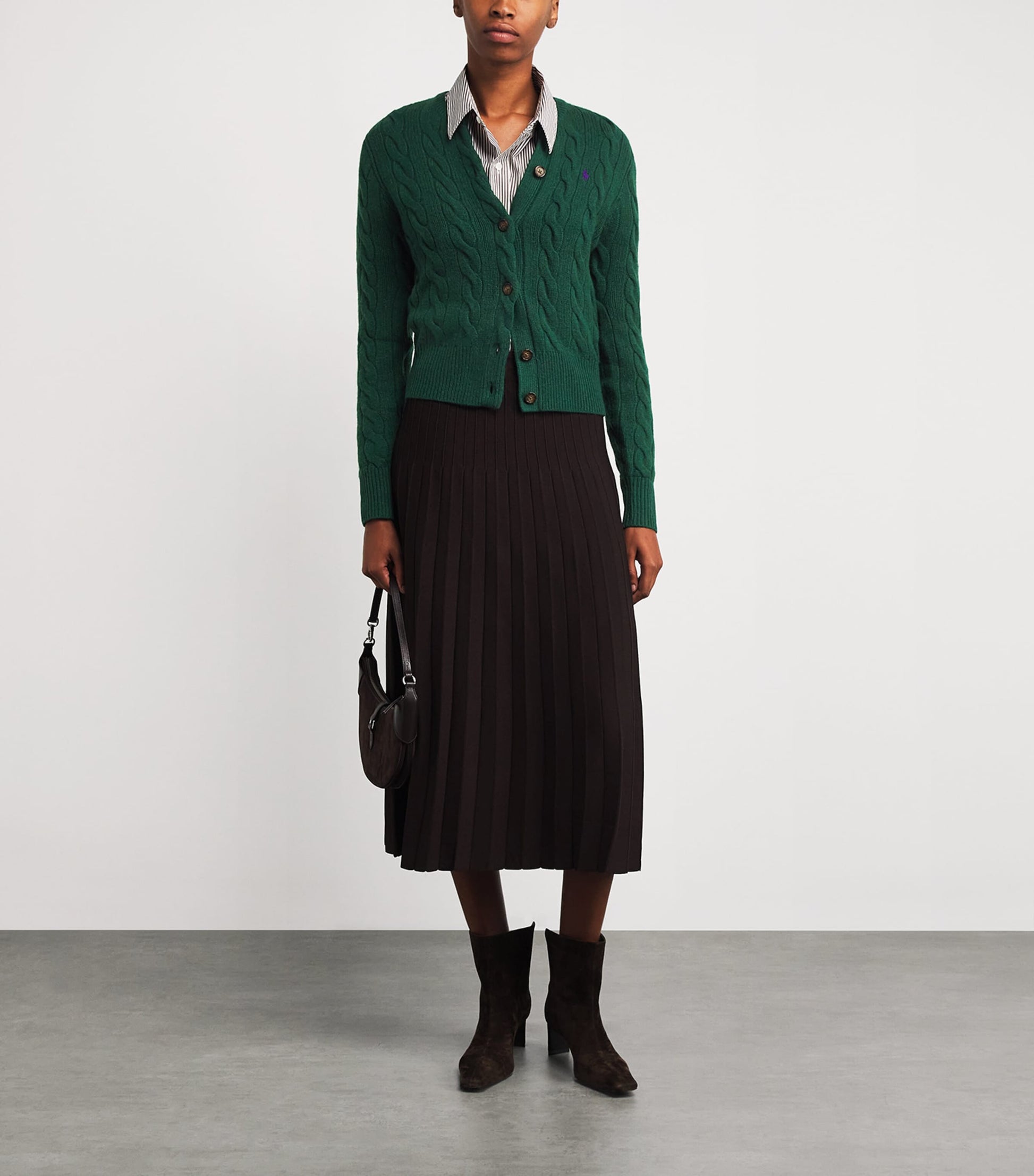 Polo Ralph Lauren Green Wool-Cashmere Cable-Knit Cardigan