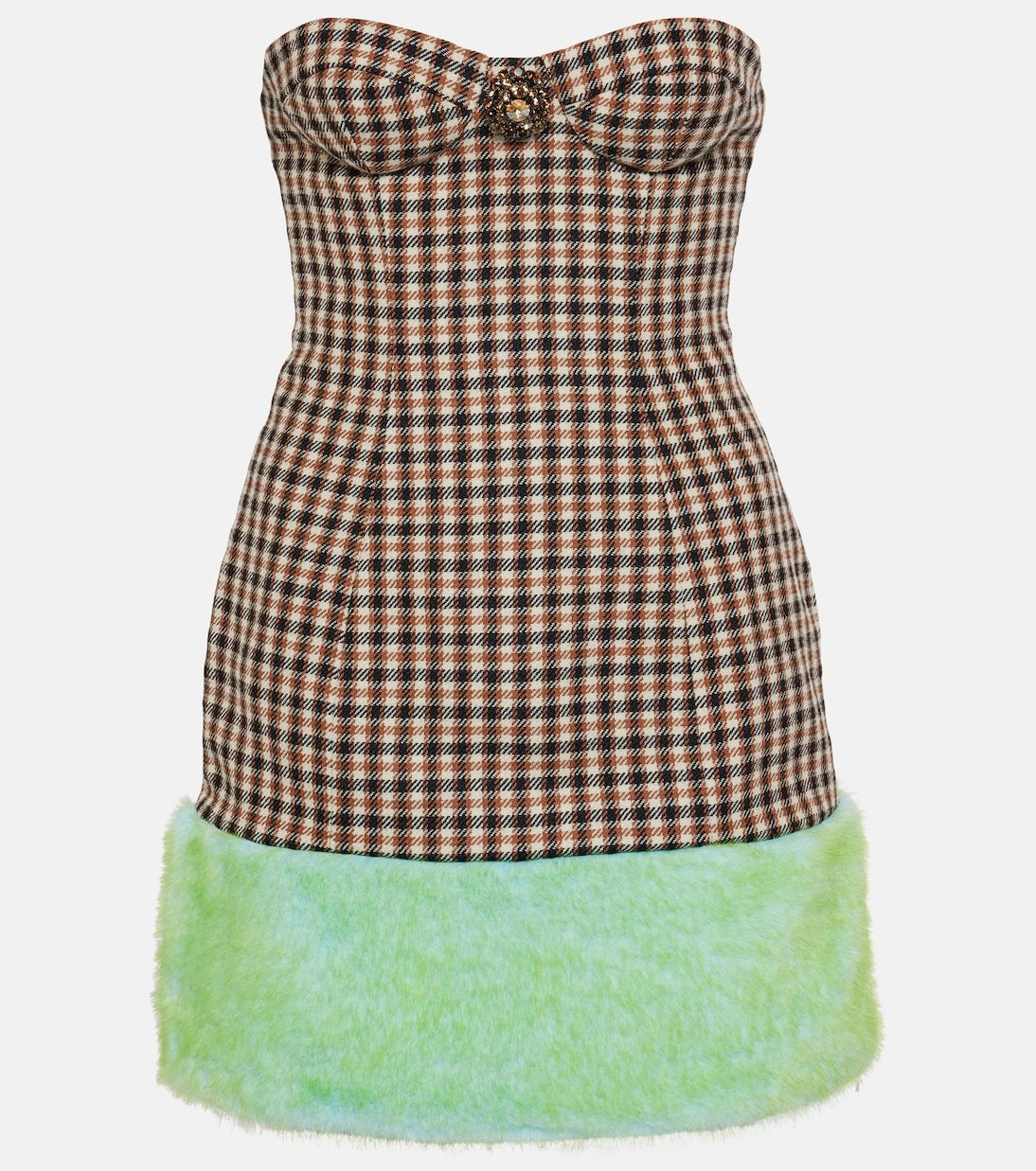Area - Checked wool and cotton bustier dress