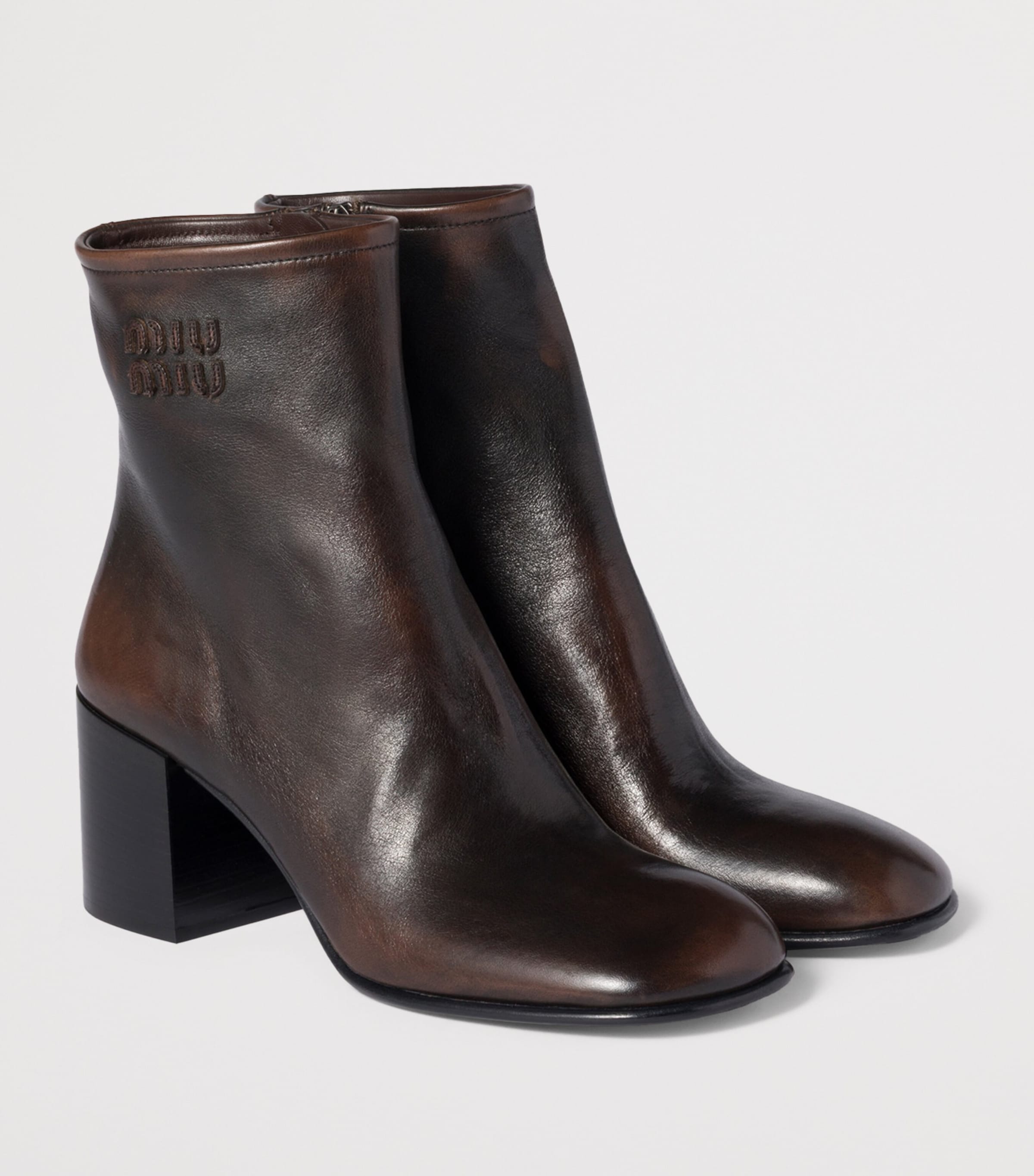 Miu Miu Brown Fumé Leather Ankle Boots 65