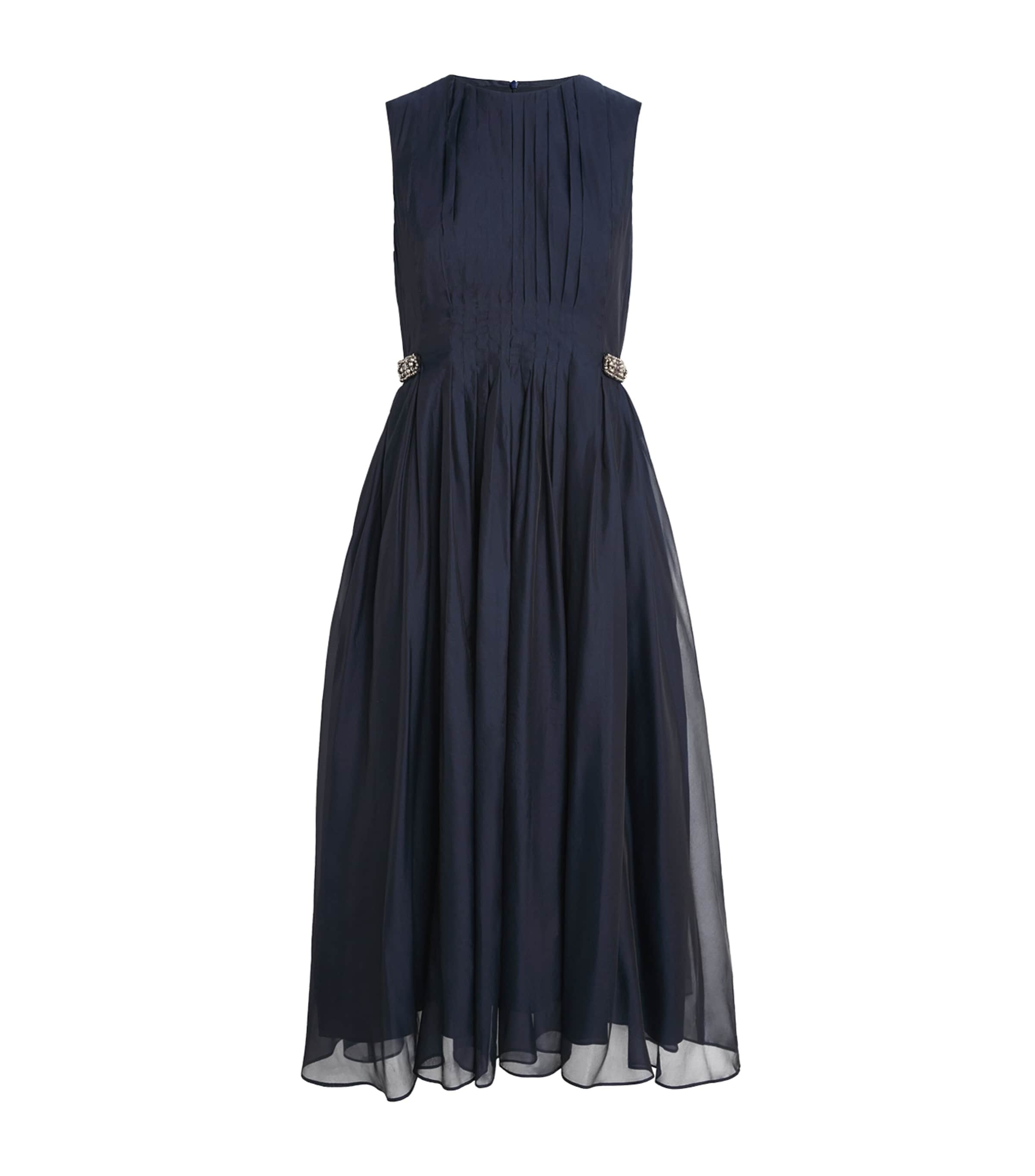 Max Mara Blue Silk Pleated Midi Dress