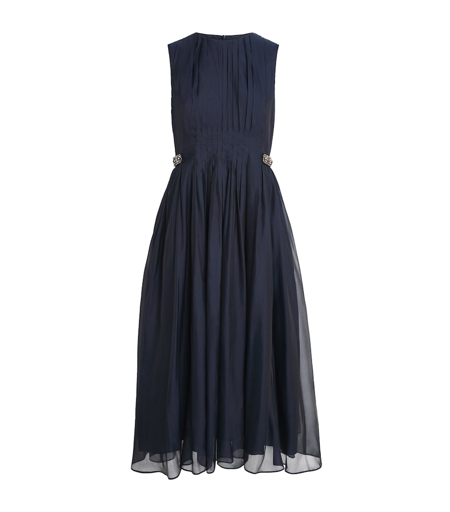Max Mara Blue Silk Pleated Midi Dress