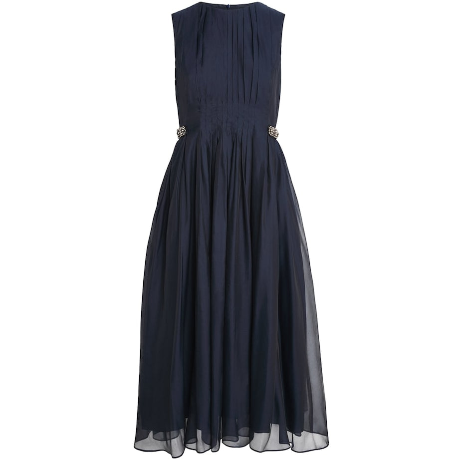 Max Mara Blue Silk Pleated Midi Dress