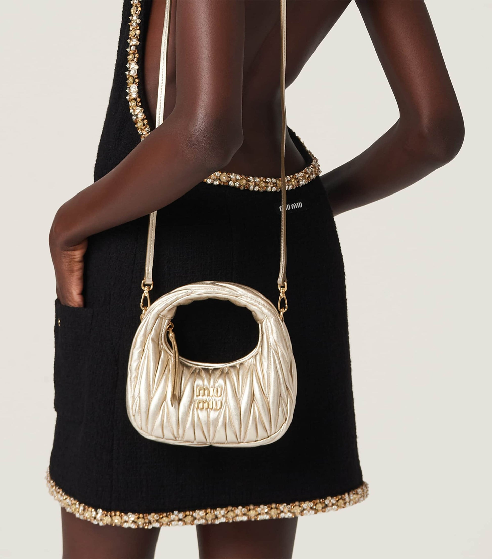 Miu Miu Metallic Mini Matelassé Leather Wander Top-Handle Bag