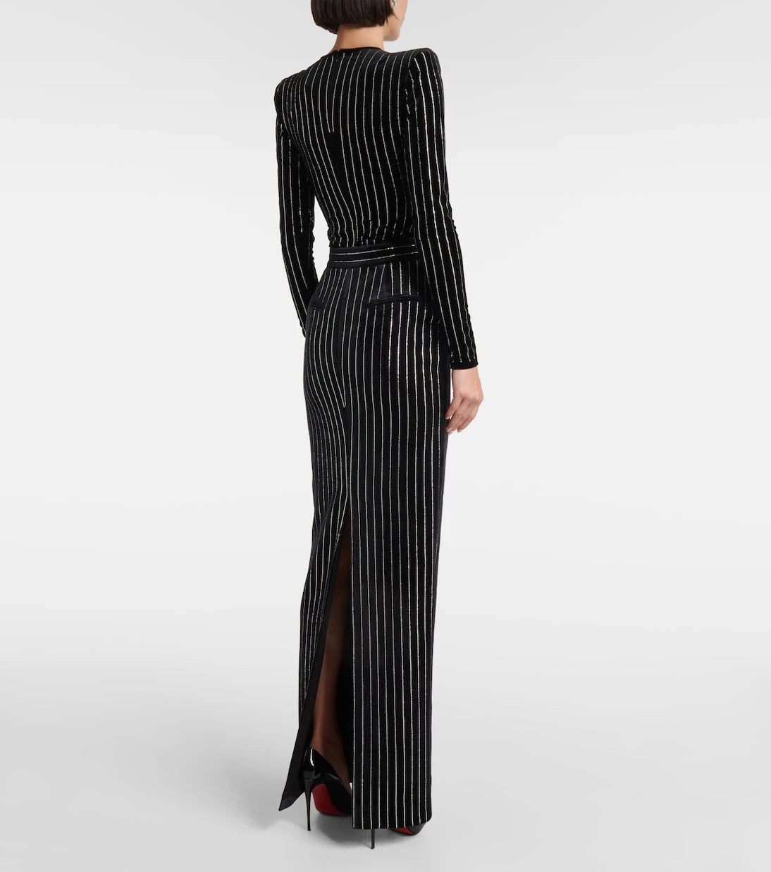 Alex Perry - Column embellished pinstripe velvet maxi skirt