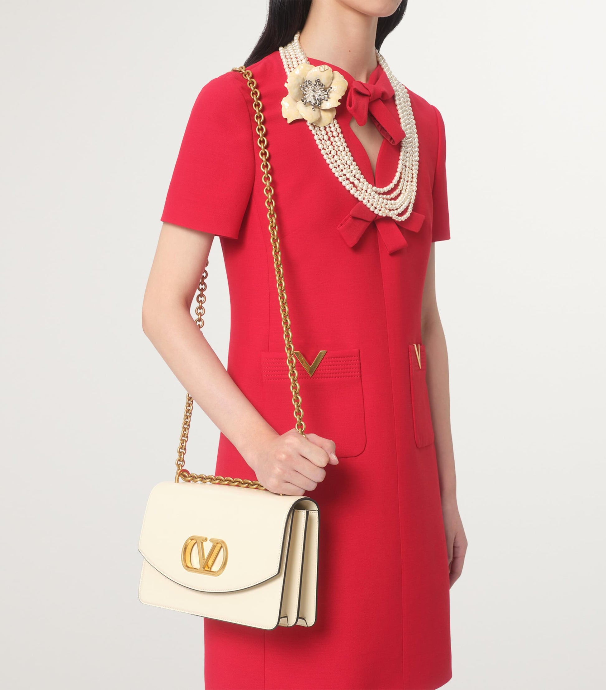 Valentino Red Virgin Wool-Silk Bow Mini Dress