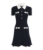 Self-Portrait Navy Rib-Knit Contrast-Trim Mini Dress