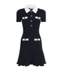 Self-Portrait Navy Rib-Knit Contrast-Trim Mini Dress