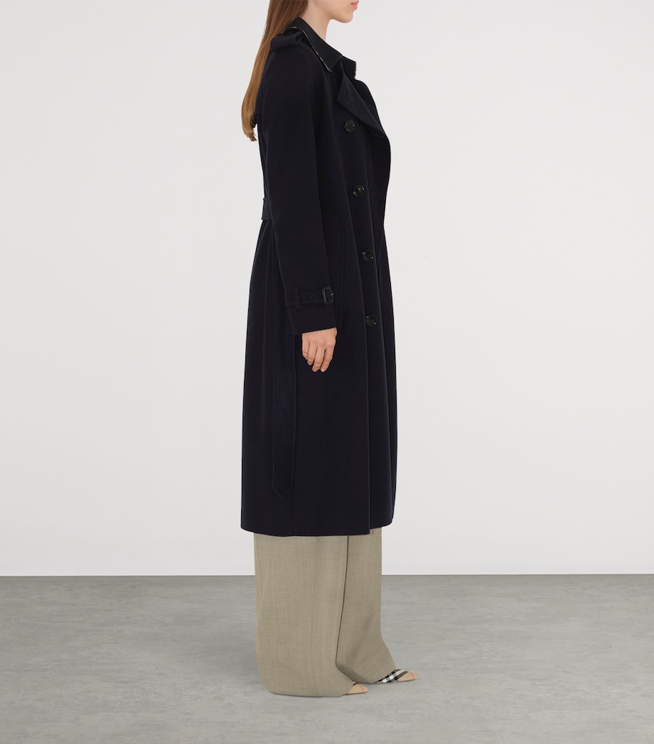 Burberry Navy Cashmere Long Kensington Heritage Trench Coat