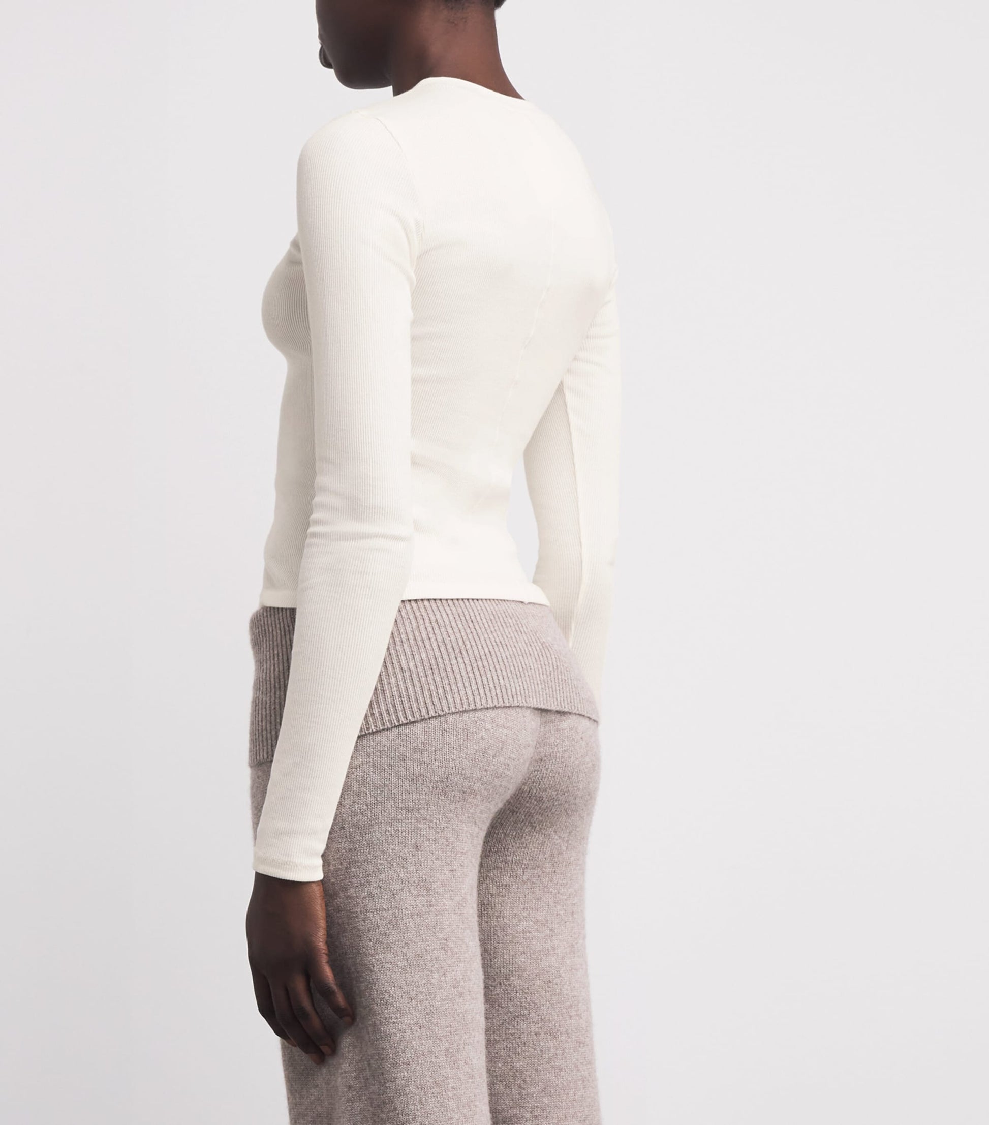 Skims Ivory Cotton-Blend Long-Sleeve T-Shirt