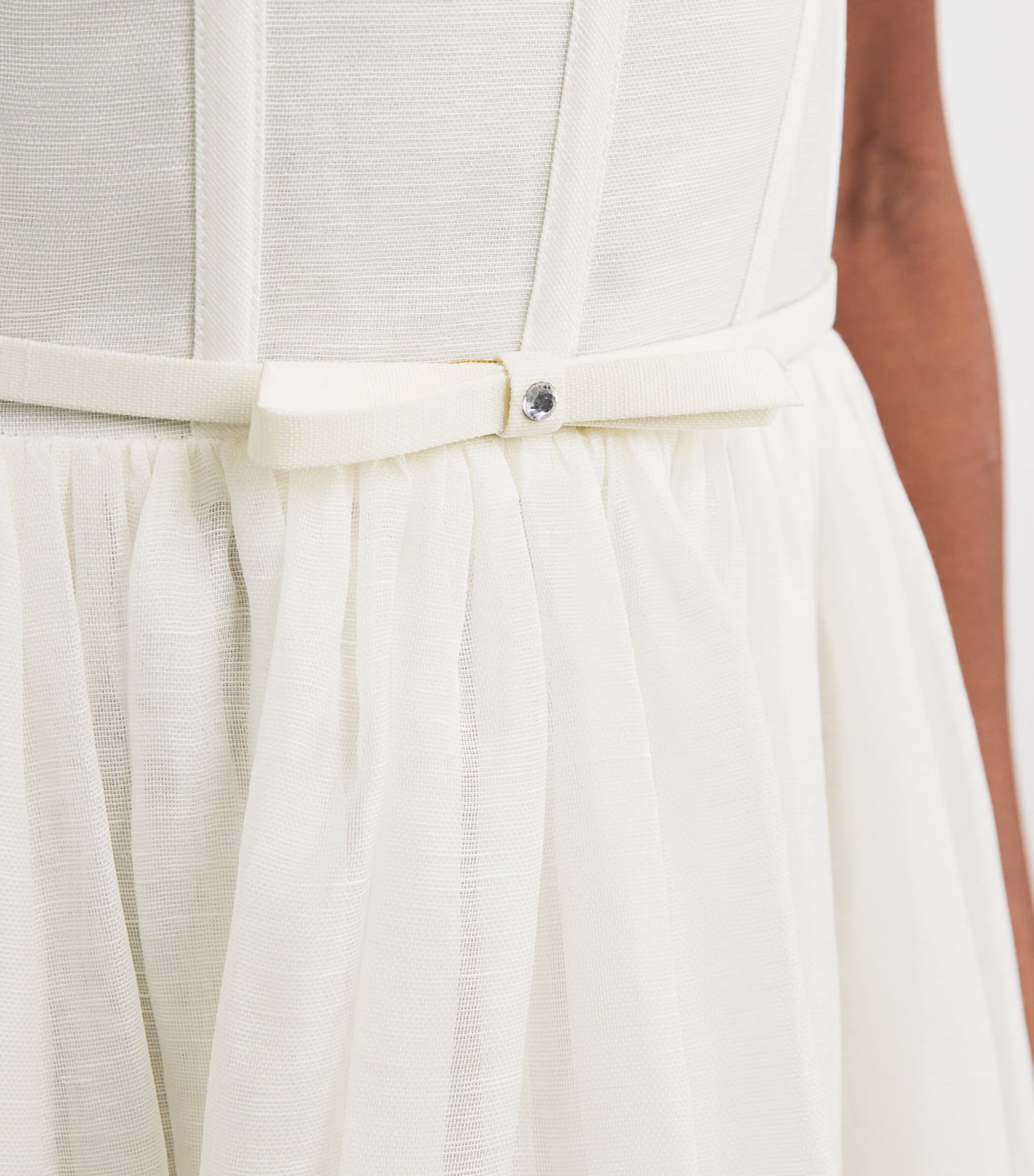 Ivory Linen-Silk Corset Midi Dress