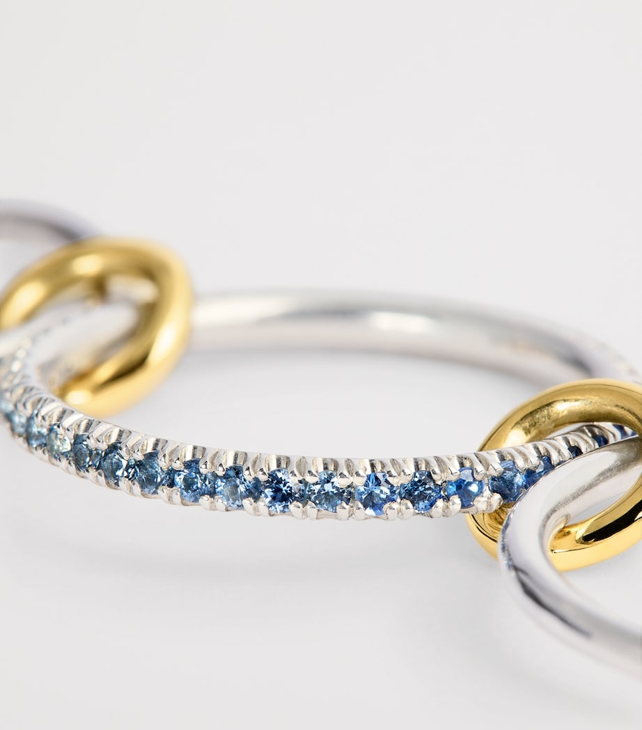 Sterling Silver, Yellow Gold and Sapphire Tigris Blue Ombré Ring