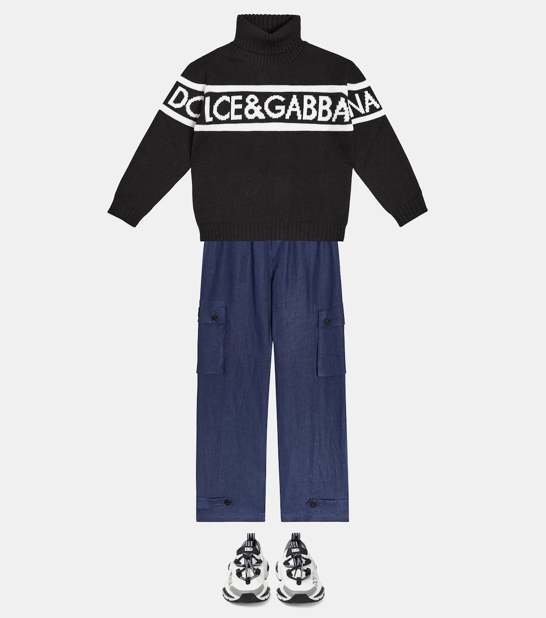 Dolce&Gabbana Kids - بنطلون كارجو من الكتان