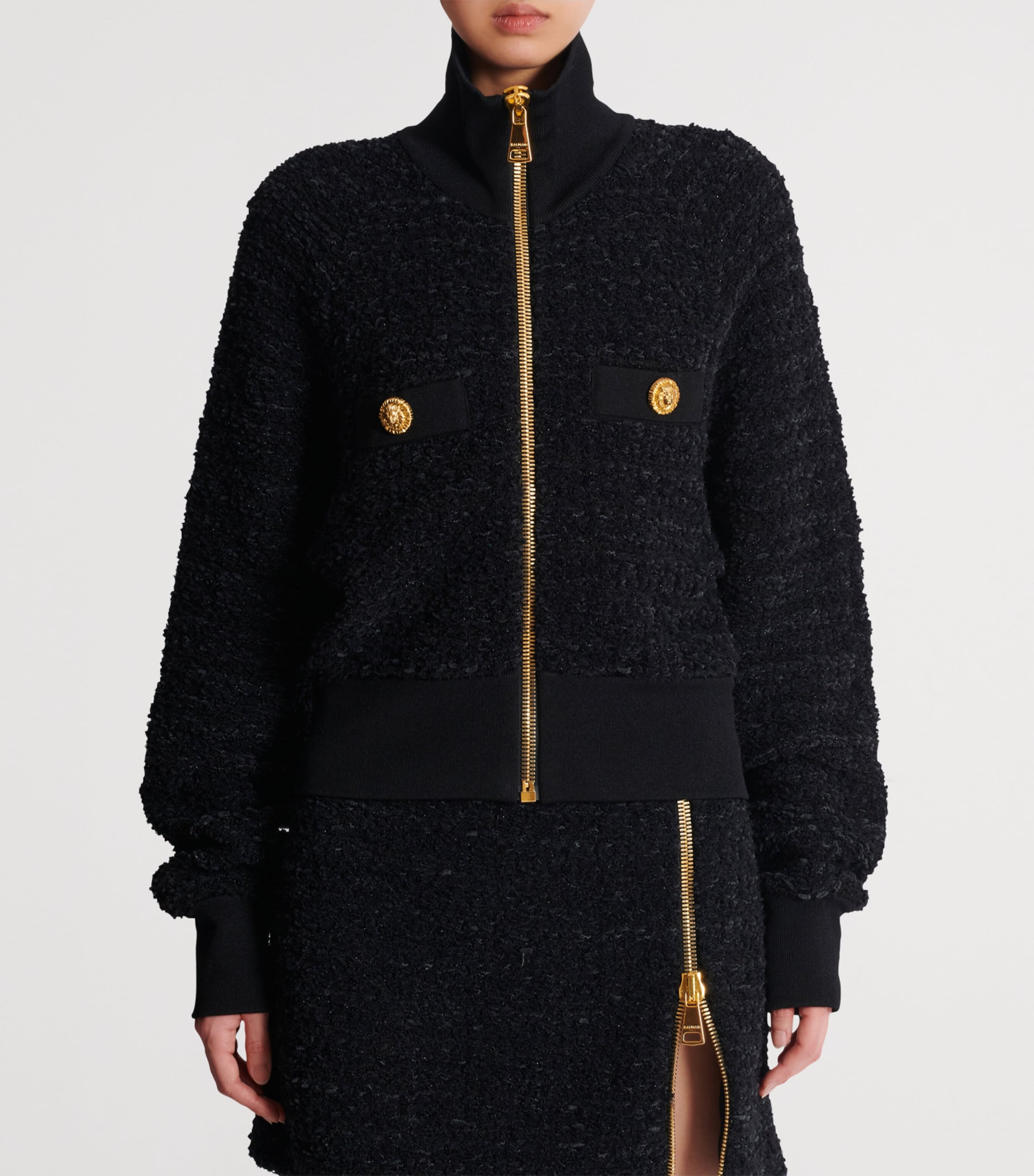 Balmain Black Tweed Bomber Jacket