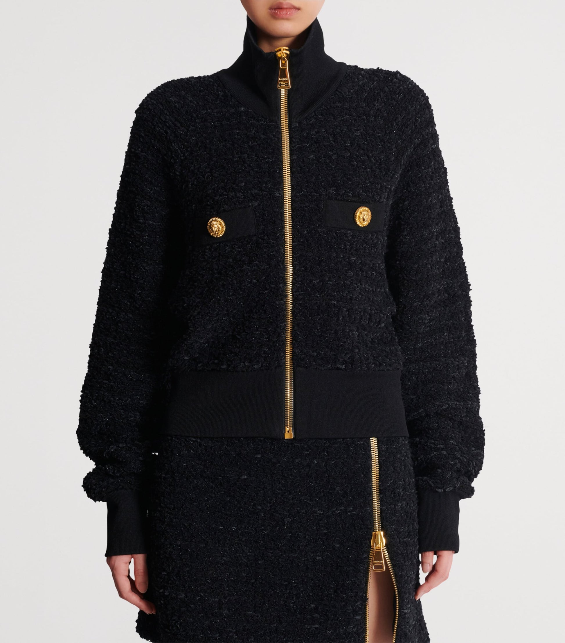 Balmain Black Tweed Bomber Jacket