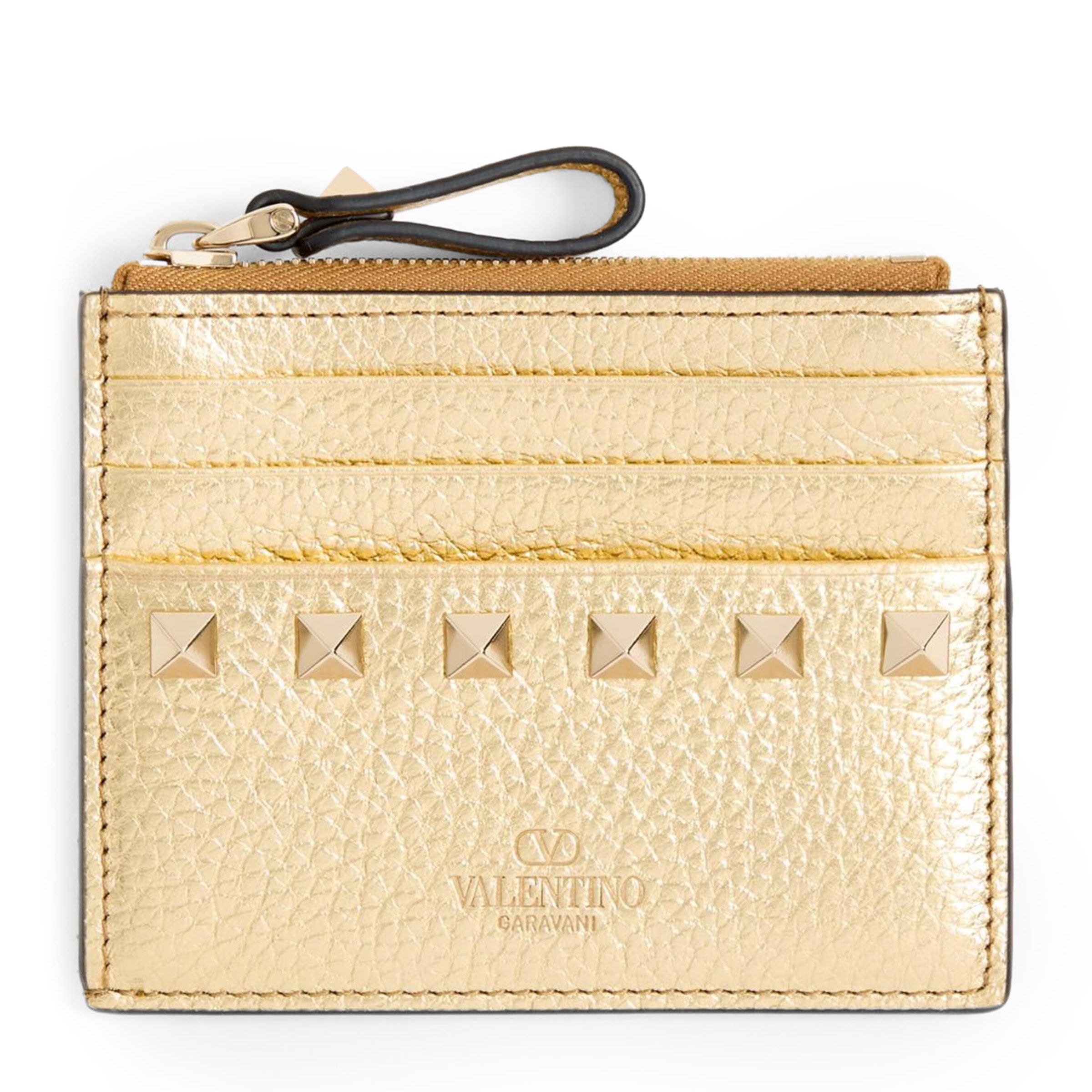 Valentino Garavani Gold Leather Rockstud Coin Purse