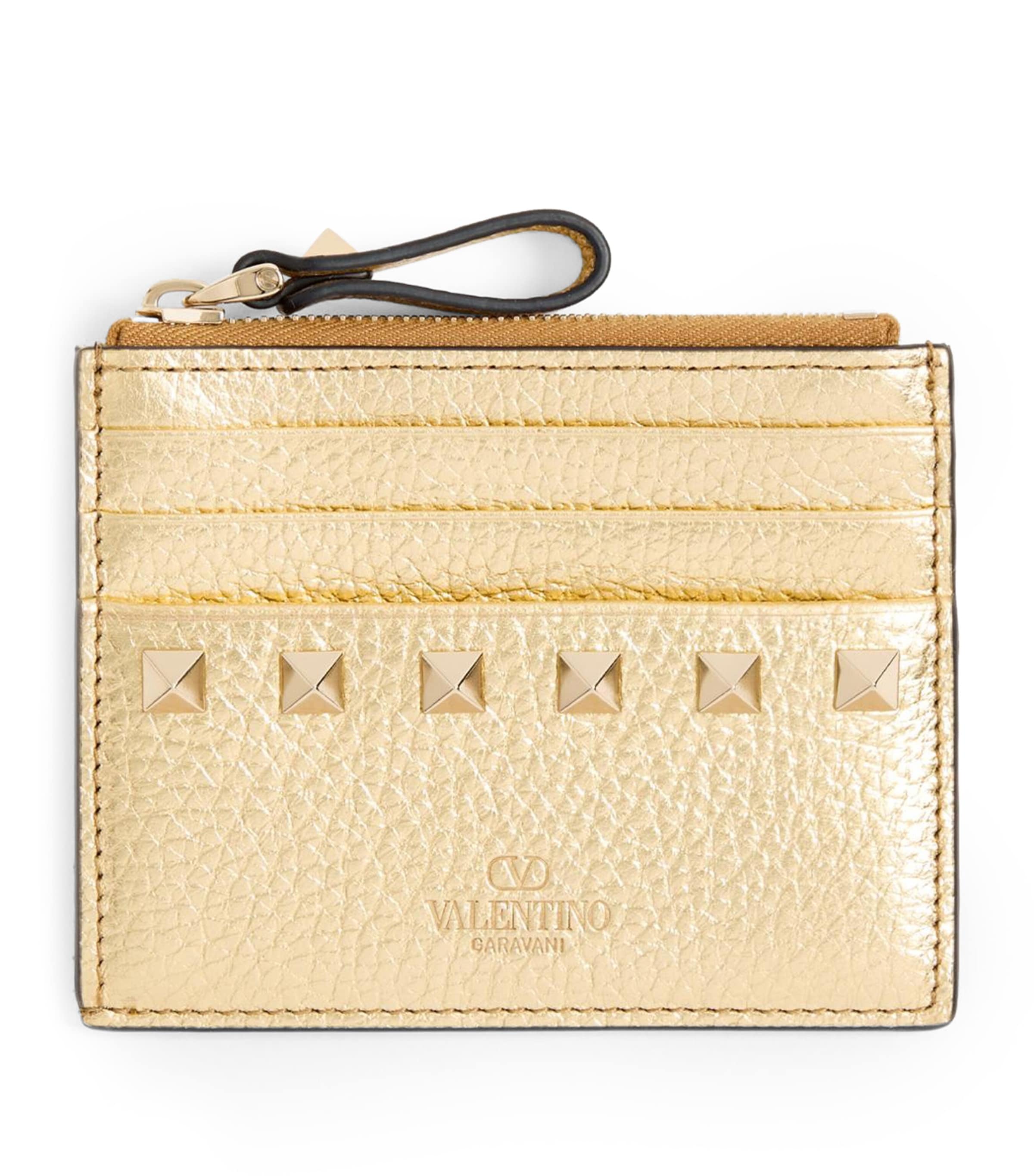 Valentino Garavani Gold Leather Rockstud Coin Purse