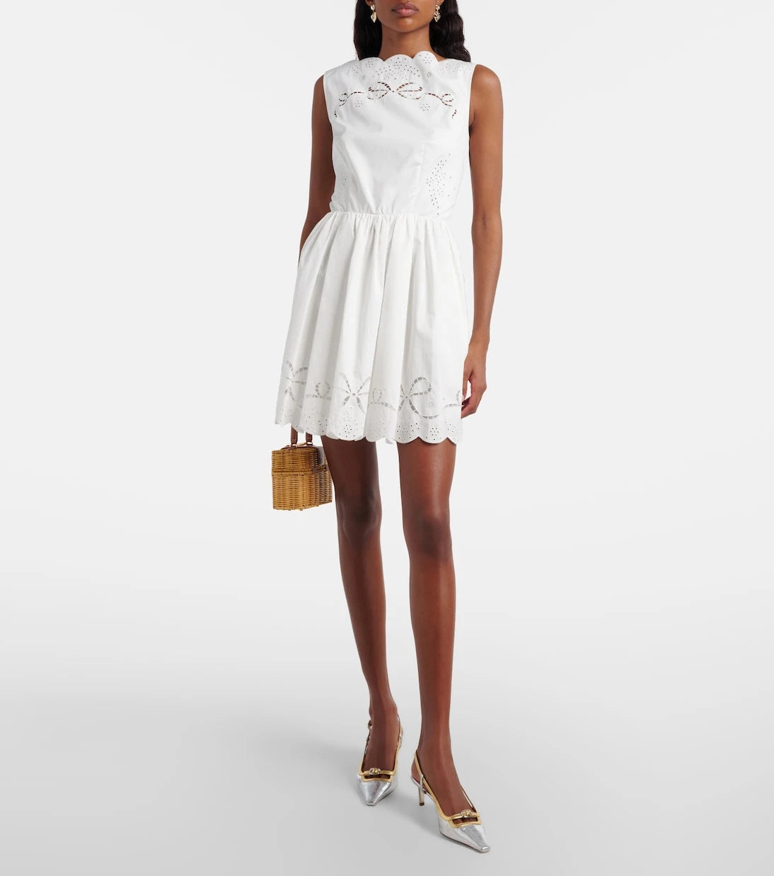 Self-Portrait - Embroidered cotton poplin minidress
