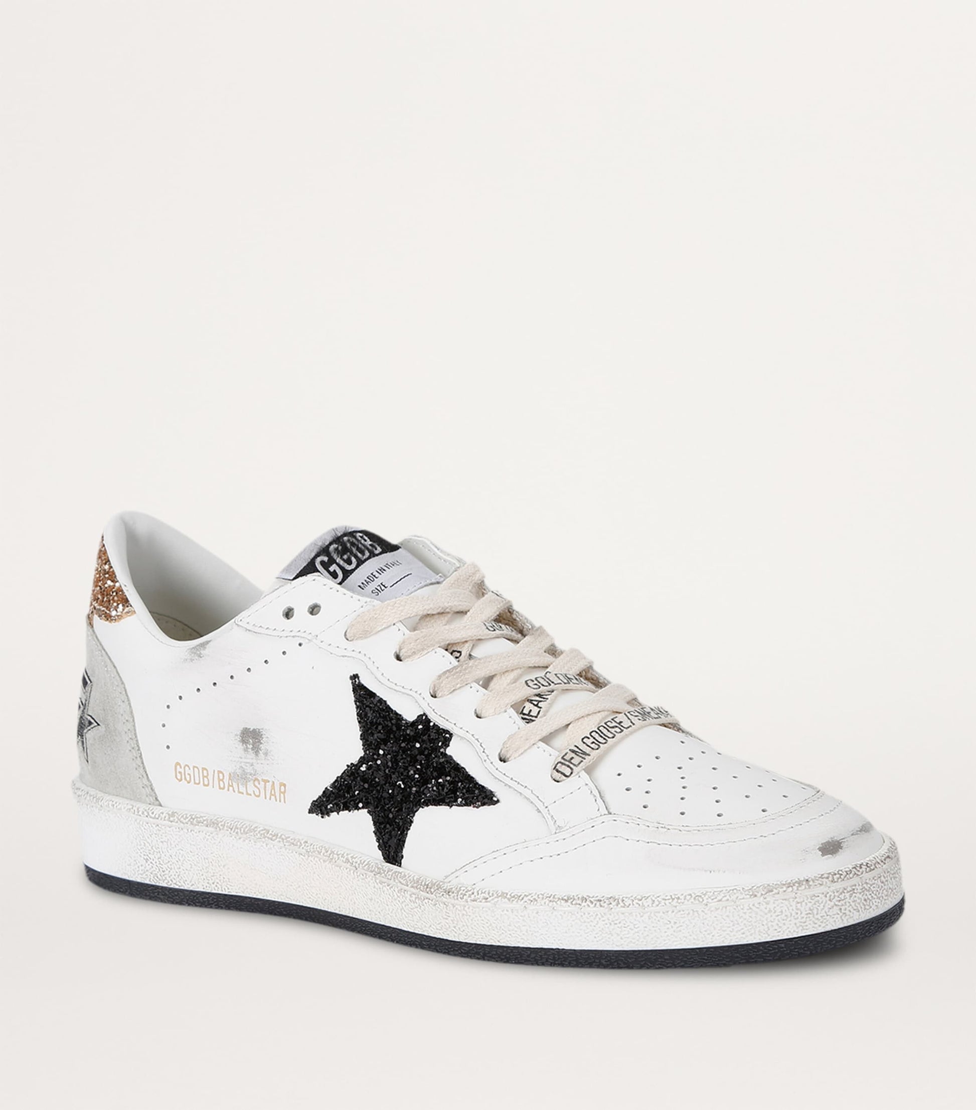 Golden Goose White Leather-Glitter Ball Star Sneakers