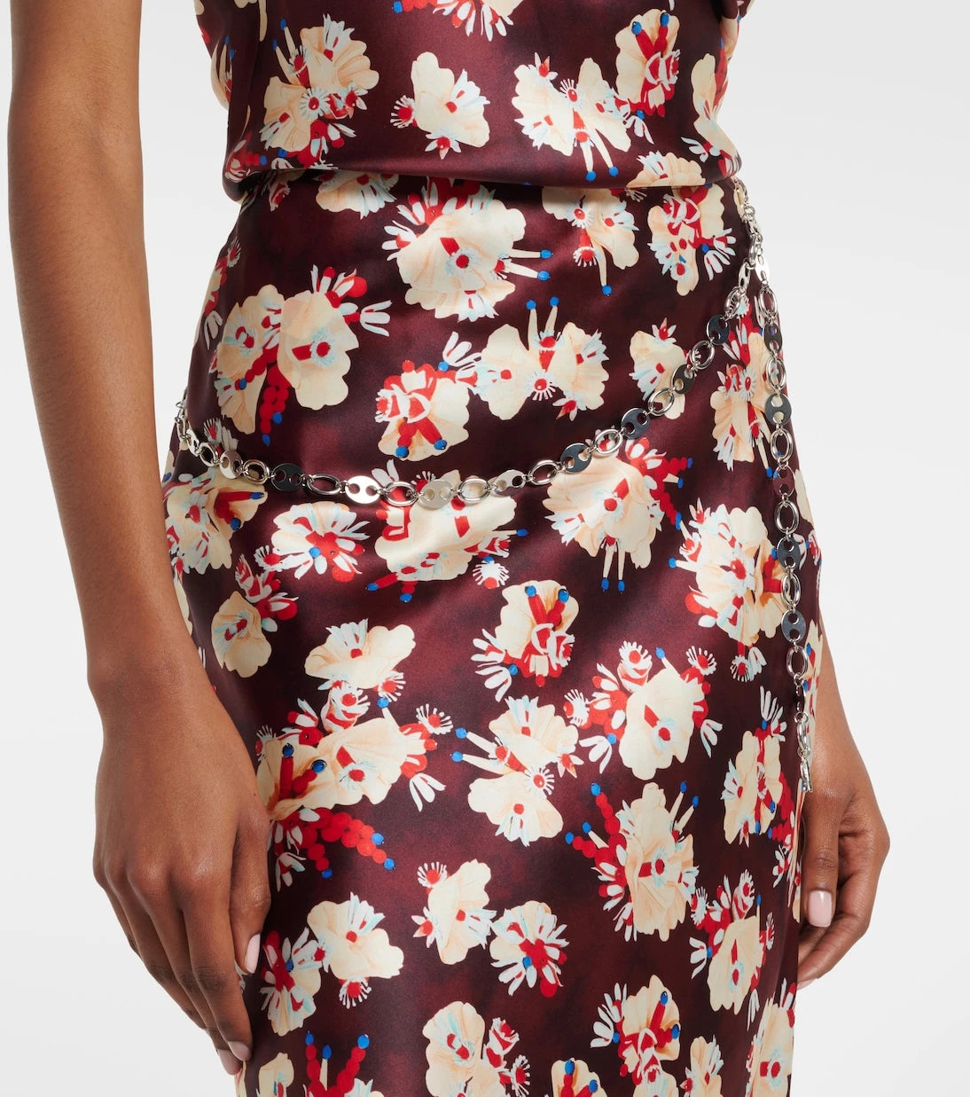 Rabanne - Chain-detail floral silk maxi skirt