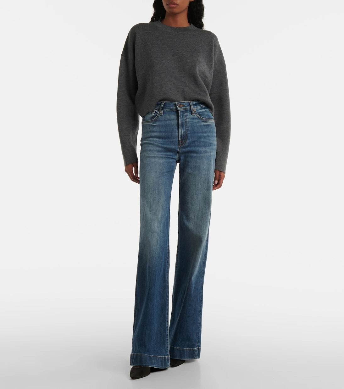 7 For All Mankind - بنطلون جينز مودرن دوجو بقصة واسعة وخصرٍ عالٍ