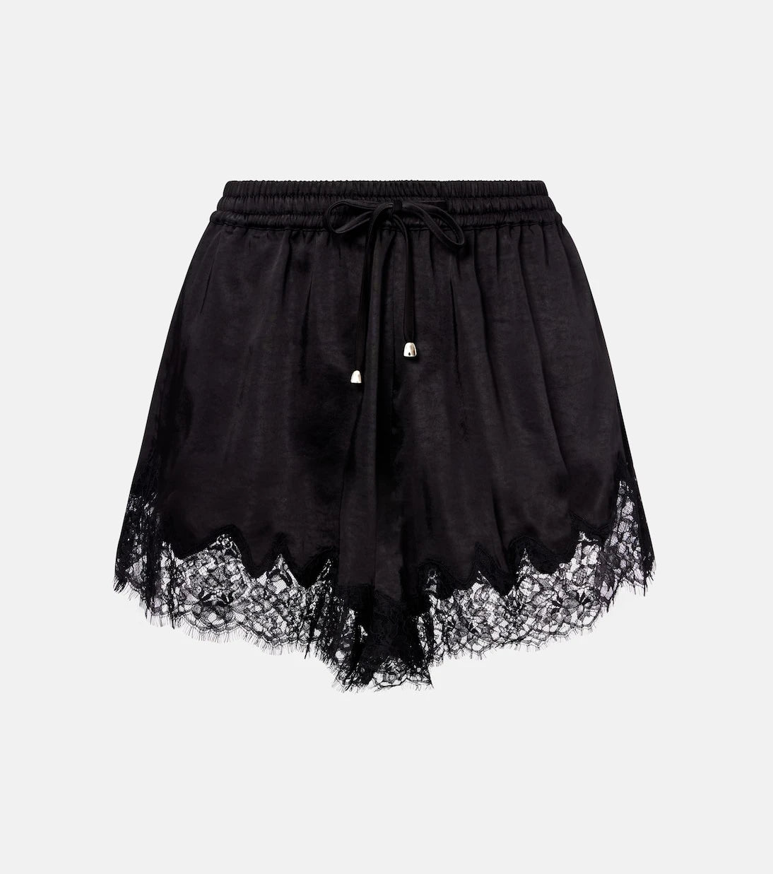 Self-Portrait - Lace-trimmed satin shorts