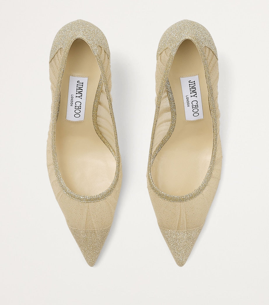 Jimmy Choo Gold Love 85 Mesh Glitter Pumps