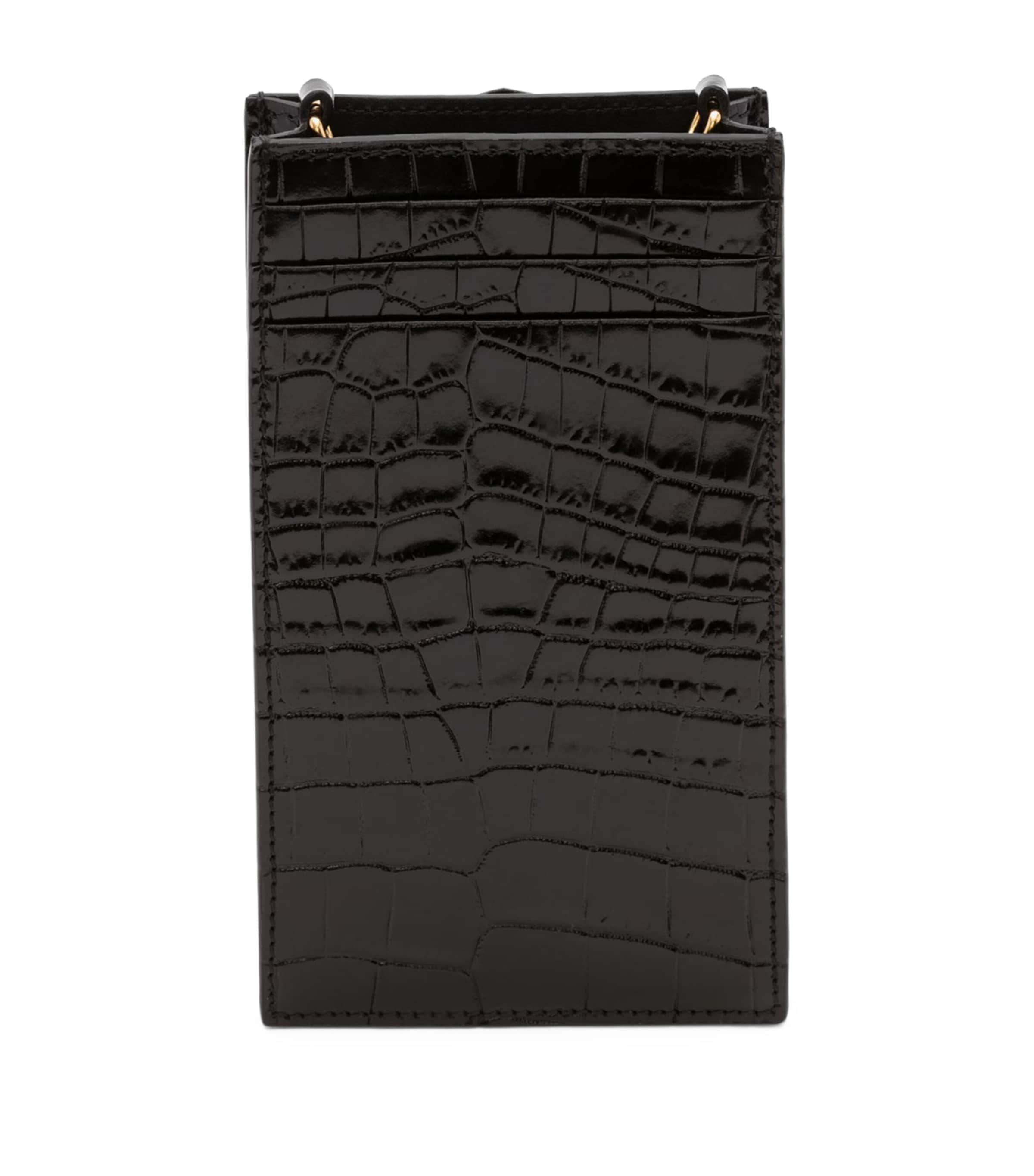 McQueen Skull-embellished croc-embossed leather phone case