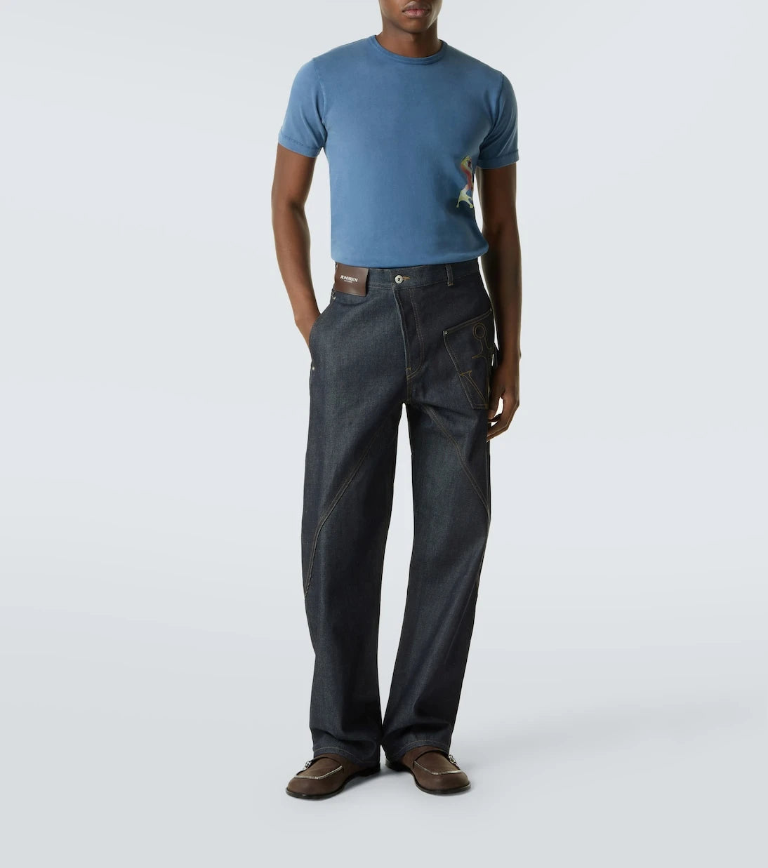 JW Anderson - Twisted embroidered cotton wide-leg jeans