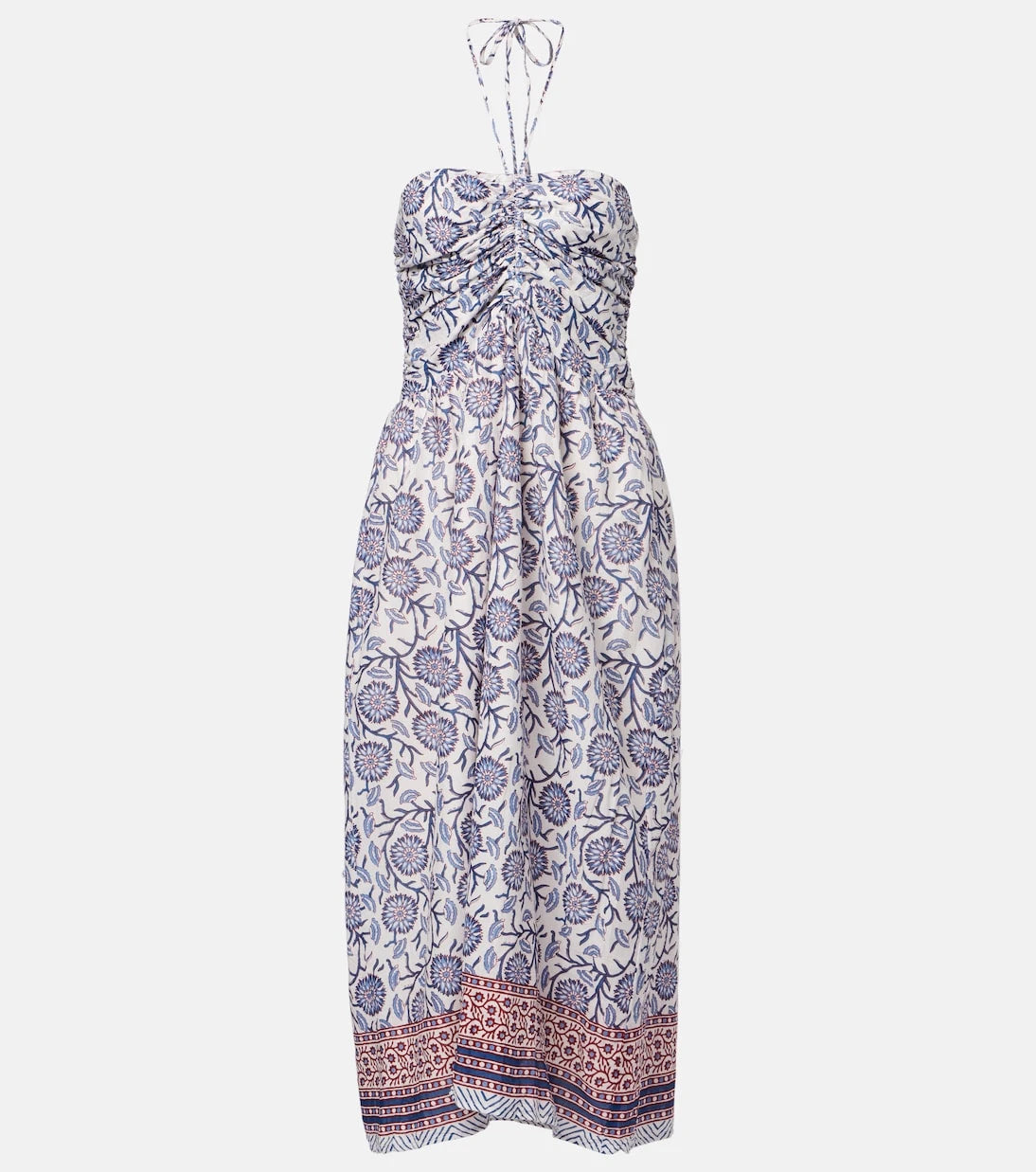 Velvet - Floral ruched cotton midi dress