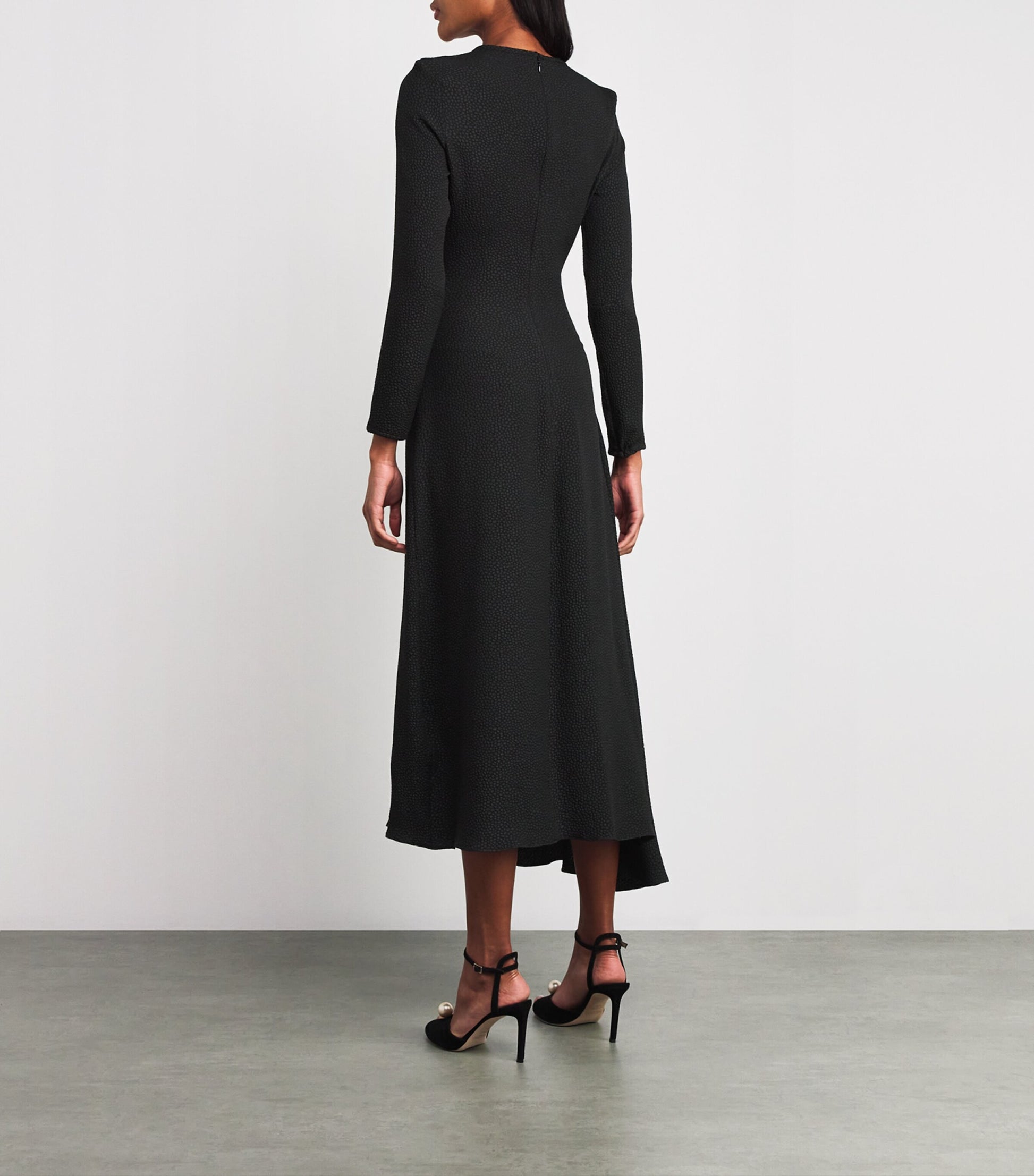 Edeline Lee Black Jacquard Long-Sleeve Flèche Midi Dress
