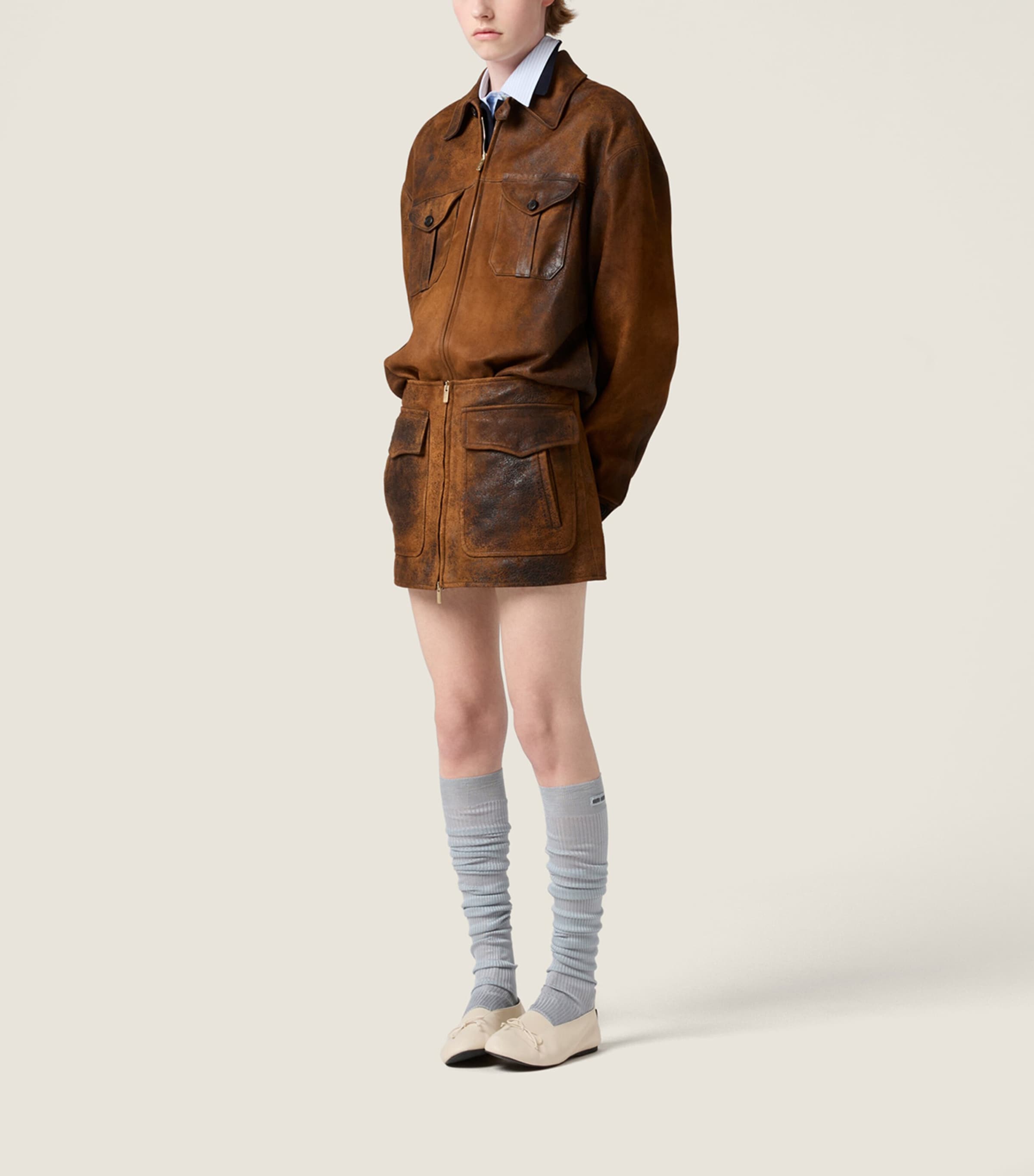 Miu Miu Brown Waxed Suede Mini Skirt
