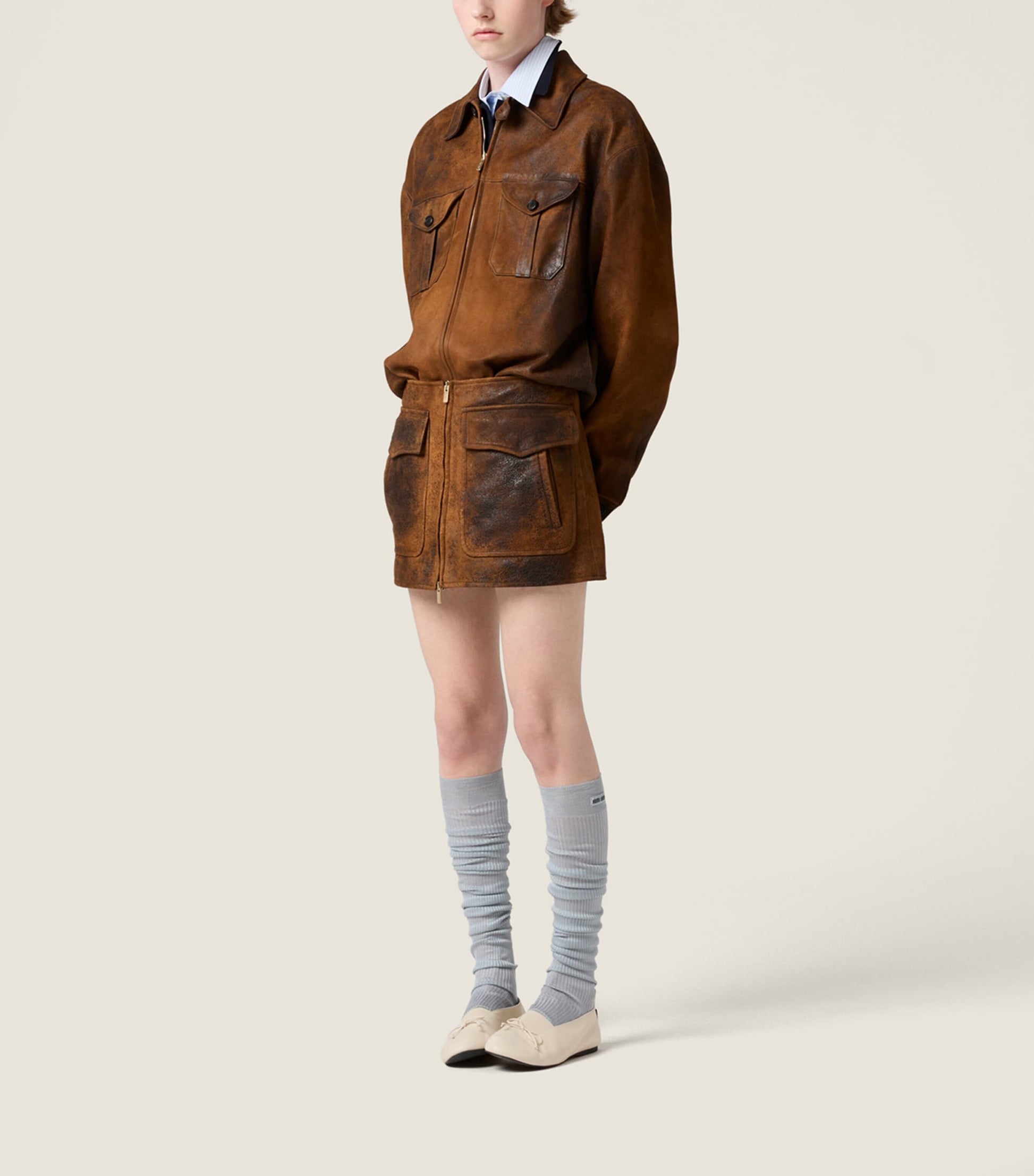 Miu Miu Brown Waxed Suede Mini Skirt