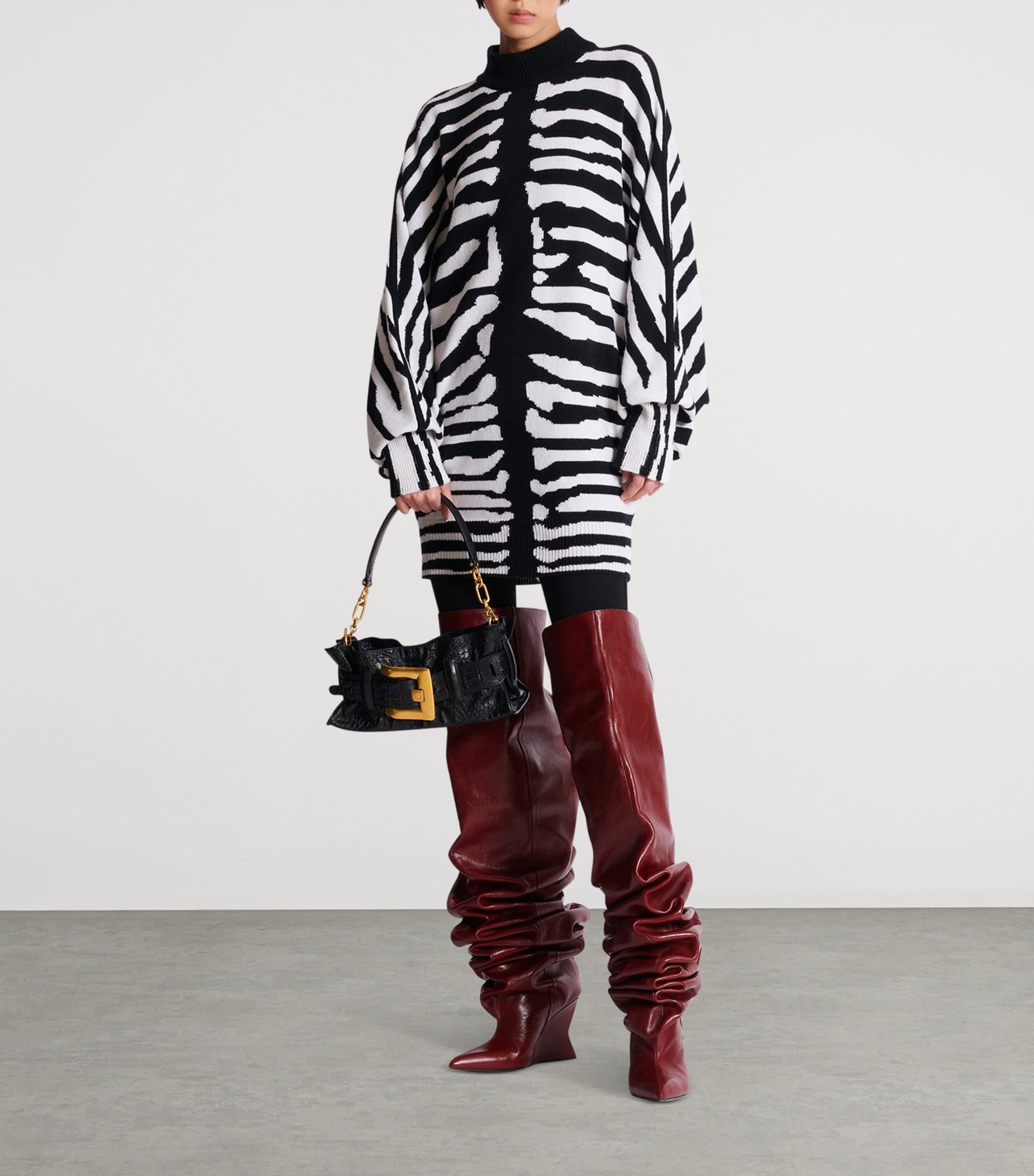 Wool-Cashmere Intarsia Mini Dress EAB NOIR/BLANC