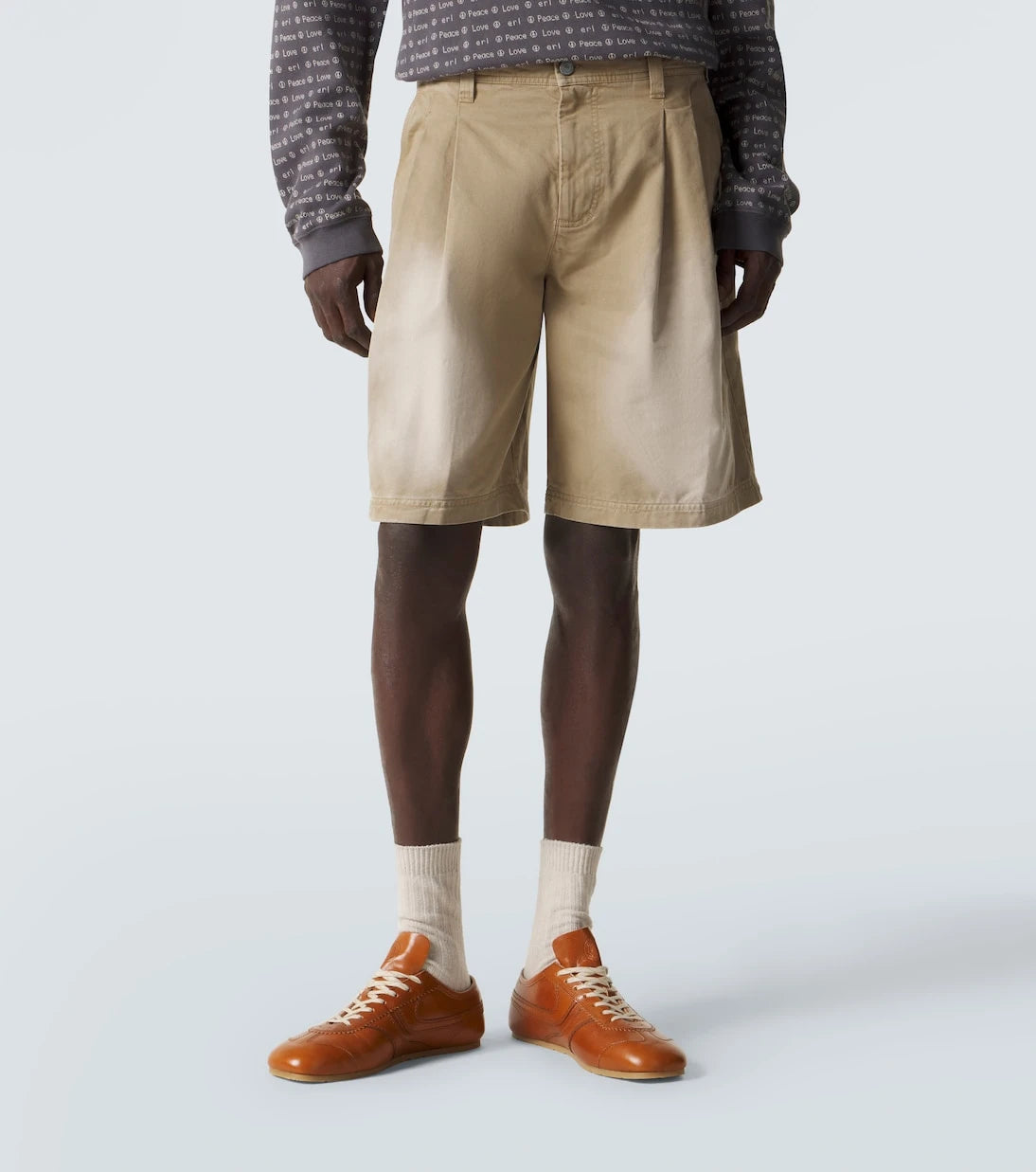 ERL - Pleated cotton twill Bermuda shorts