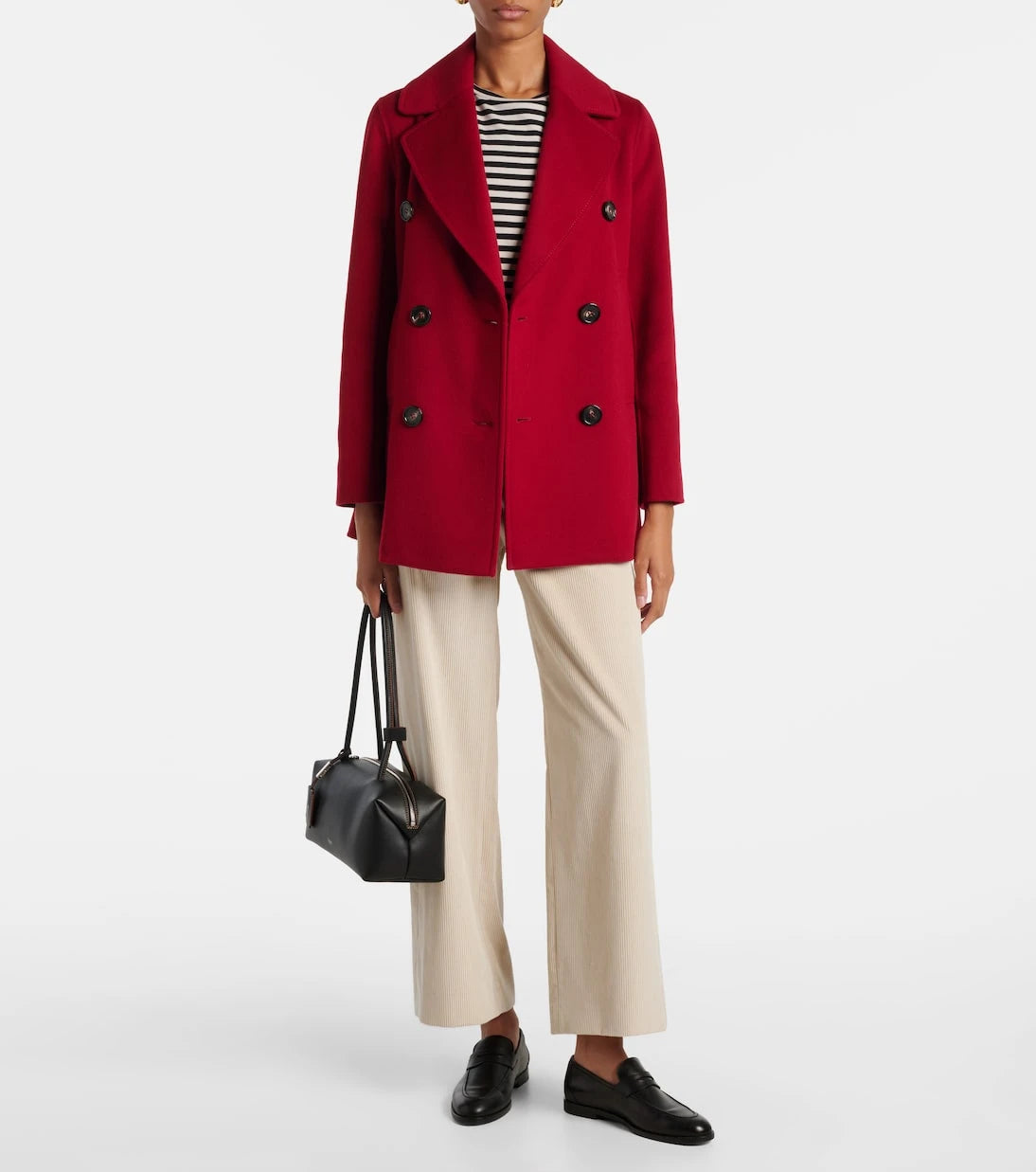 'S Max Mara - بنطال Eneide واسع الساقين من القطن المخملي المضلع