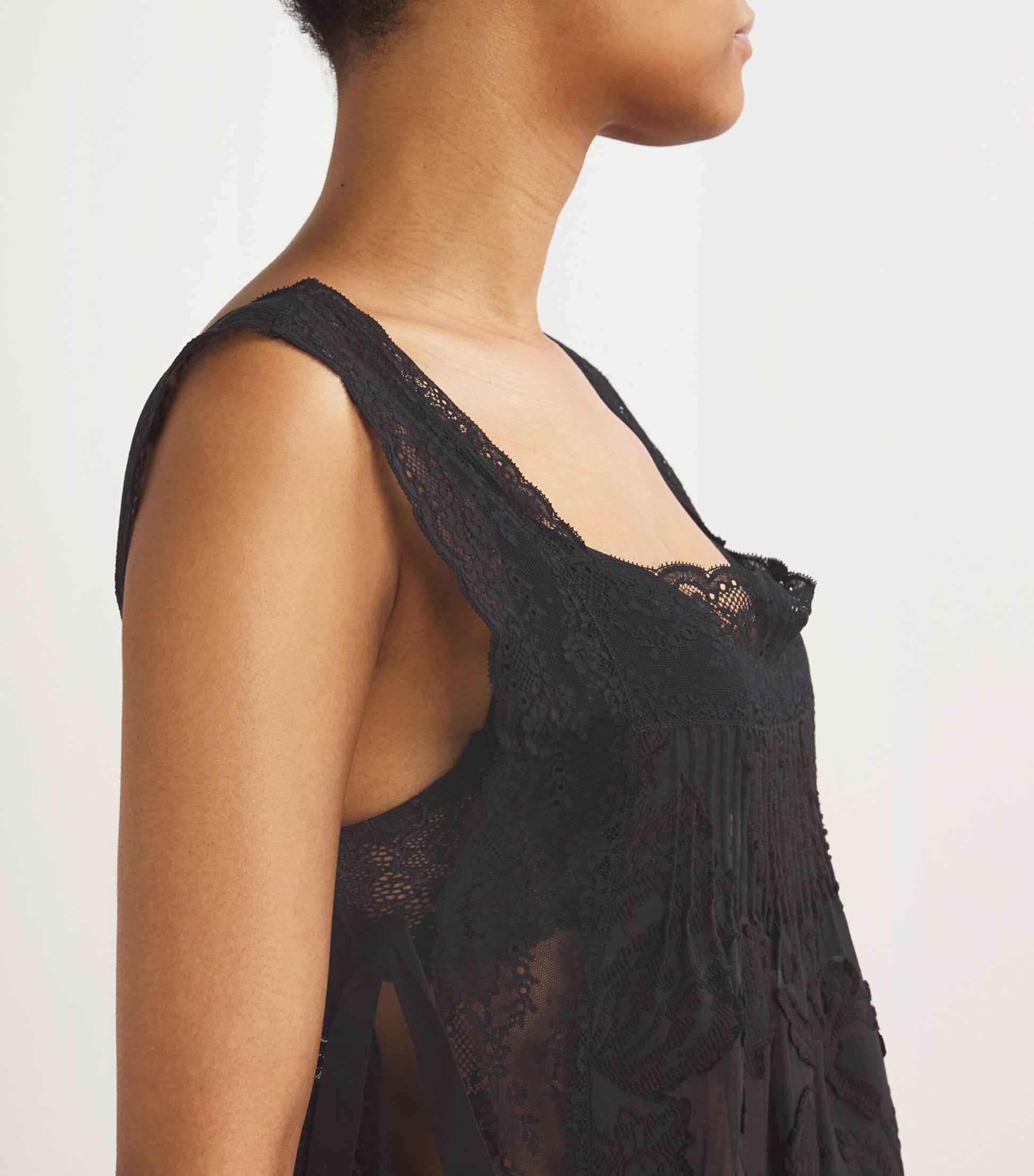 Lace-Trim Fiocchini Nightdress BLACK DEVORE