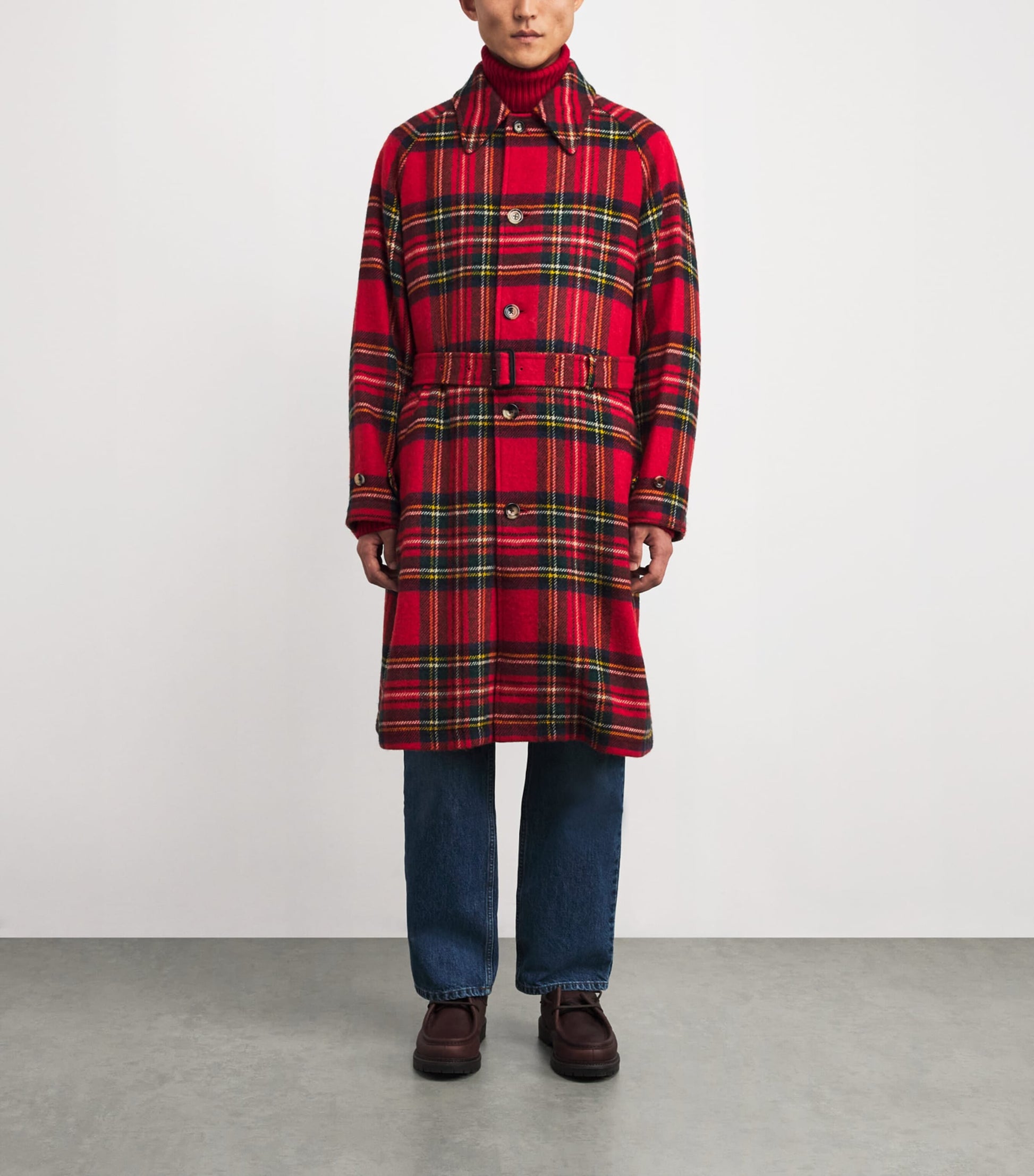 Polo Ralph Lauren Red Wool Tweed Plaid Balmacaan Coat
