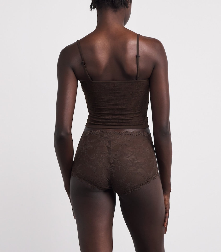 Skims Brown Stretch Lace Boy Short Briefs