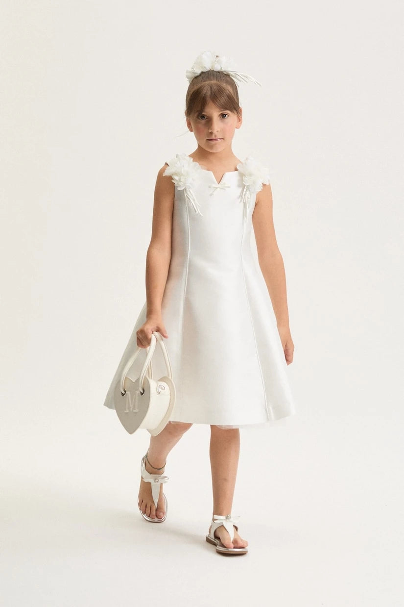 Monnalisa - Bow-detail floral-appliqué dress
