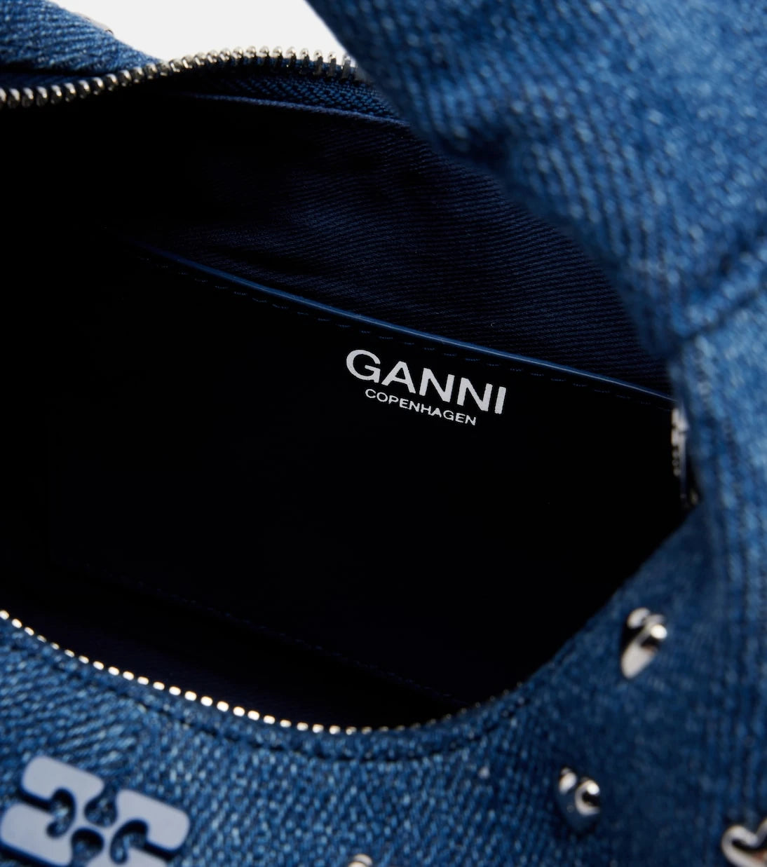 Ganni - Mini studded denim top-handle bag